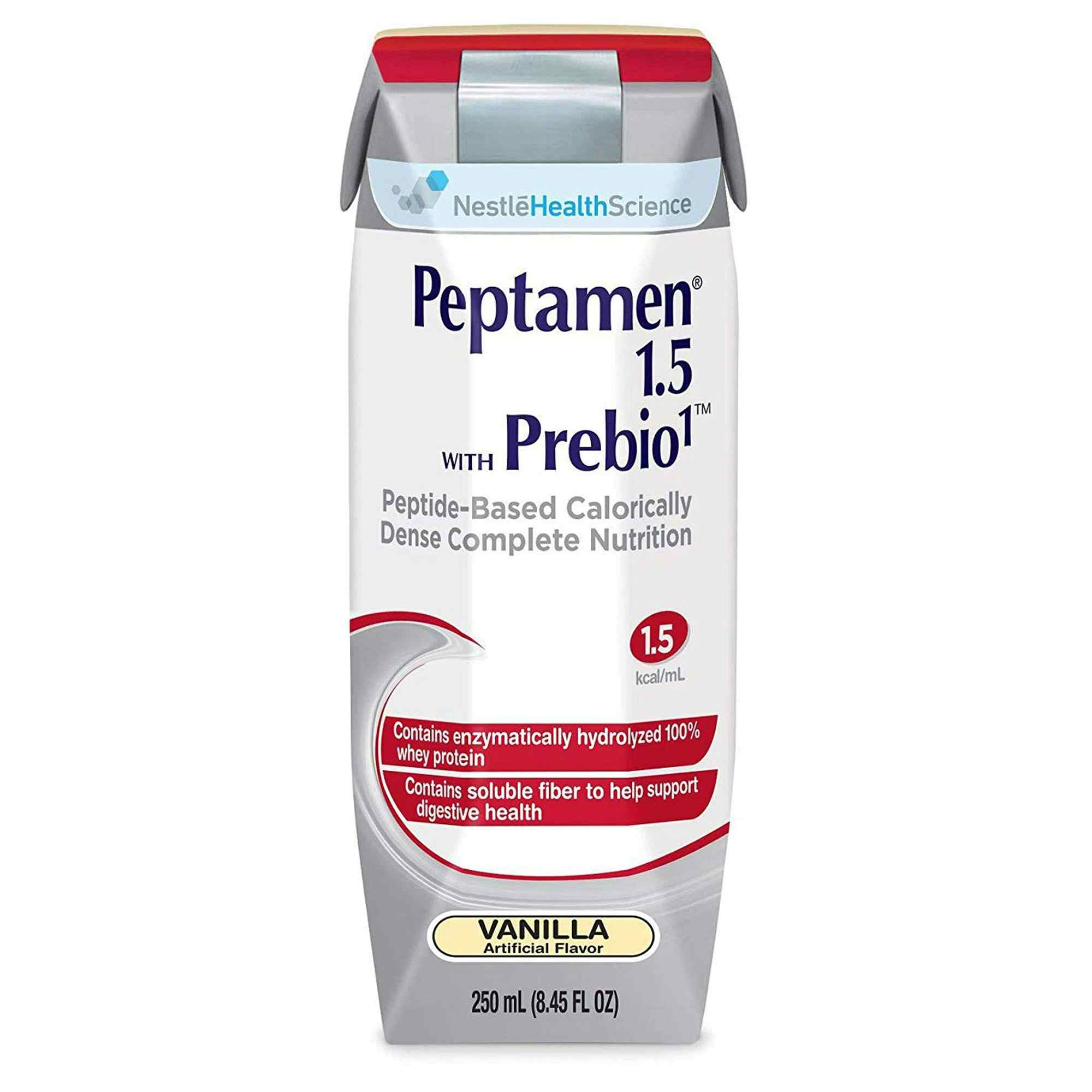 Nestle HealthScience Peptamen 1.5 with Prebio 1 Peptide-Based Calorically Dense Complete Nutrition Tube Feeding Formula, Vanilla, 250 mL, 10043900349586, Case of 24