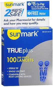 sunmark Trueplus Lancets, 56151014401, 30 Gauge - Box of 100