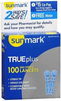 sunmark Trueplus Lancets, 56151014260, 28 Gauge - Box of 100