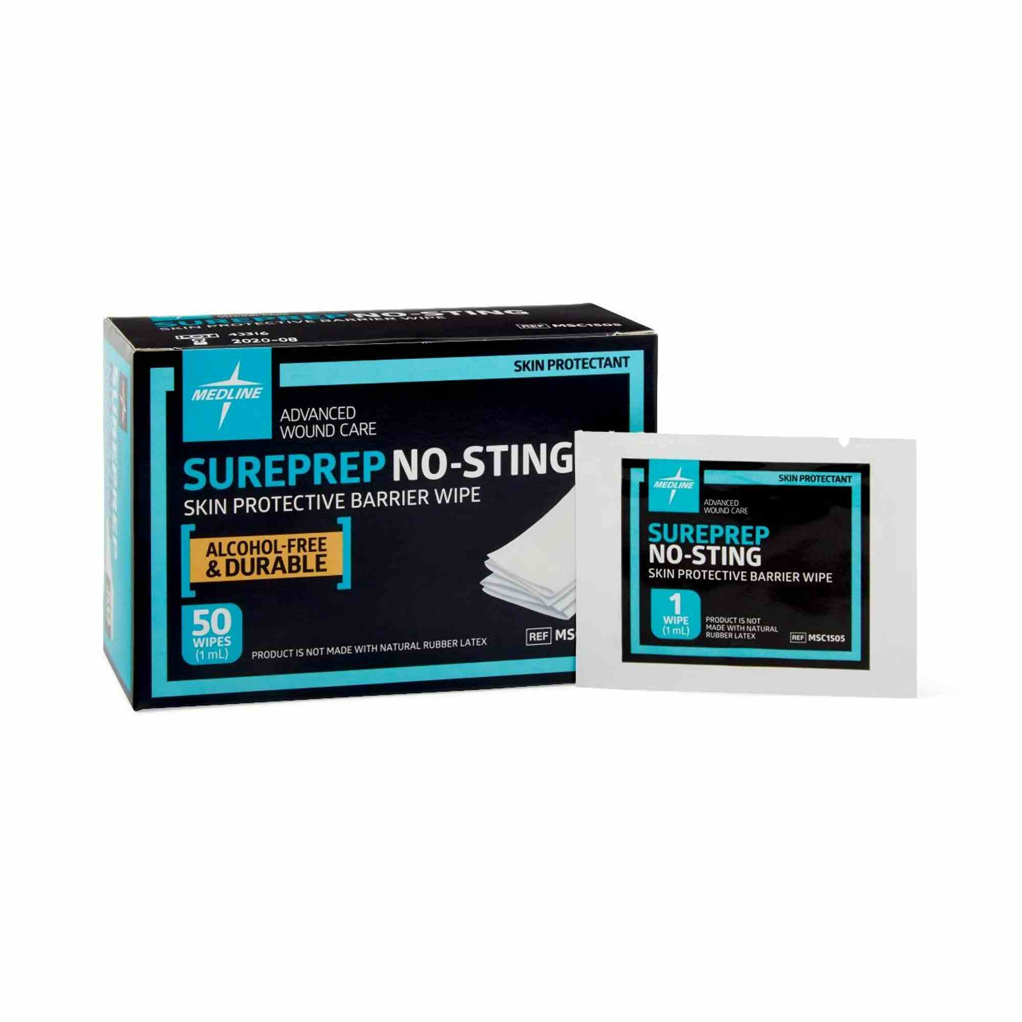 Medline Sureprep No-Sting Protective Wipes, MSC1505, Box of 50