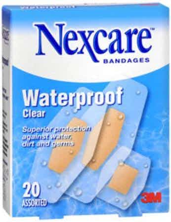 3M Nexcare Clear Waterproof Bandages, 1-1/16 X 2.75", 05113199524, Box of 20