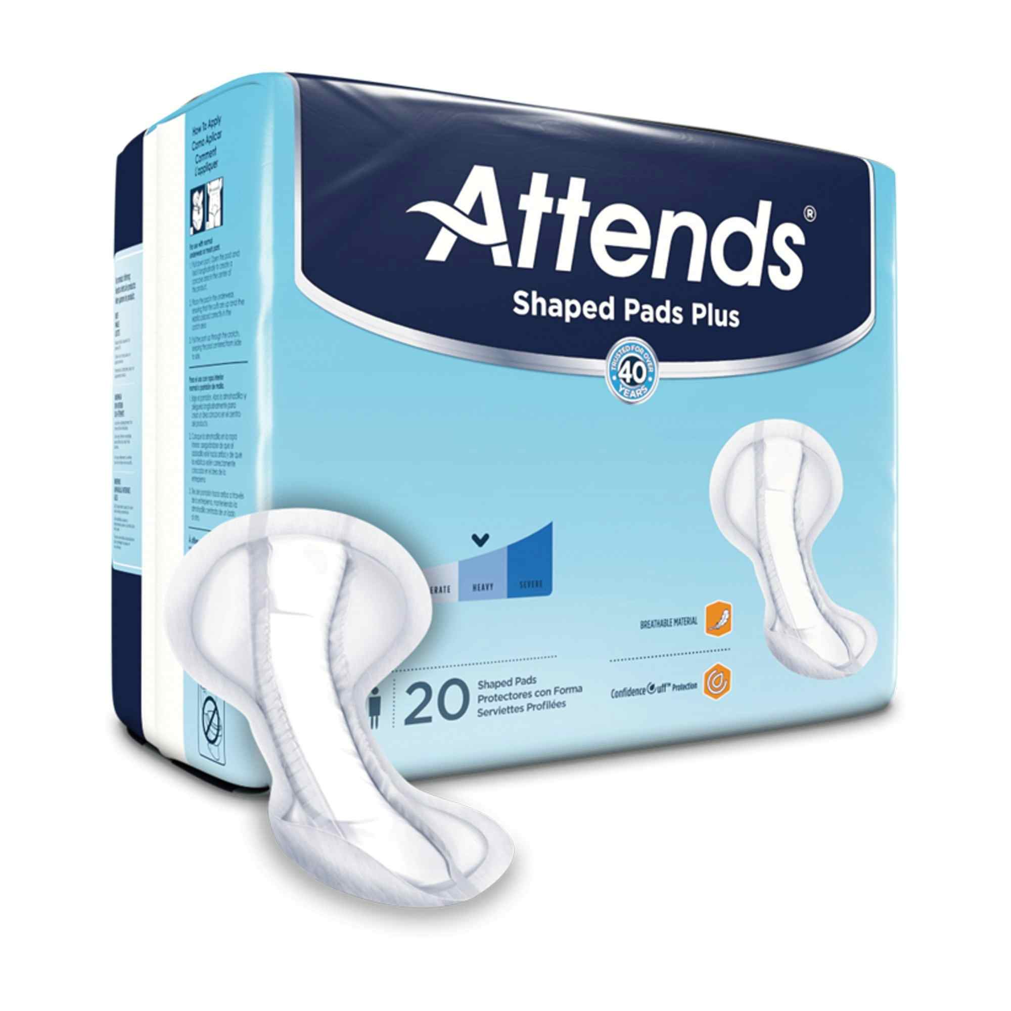 Attends Shaped Pads Plus, Heavy Absorbency, SPDPA, 12 X 25.5" - Pack of 20