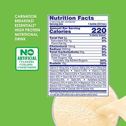 Carnation Breakfast Essentials High Protein Nutritional Drink, Classic French Vanilla, 8 oz.