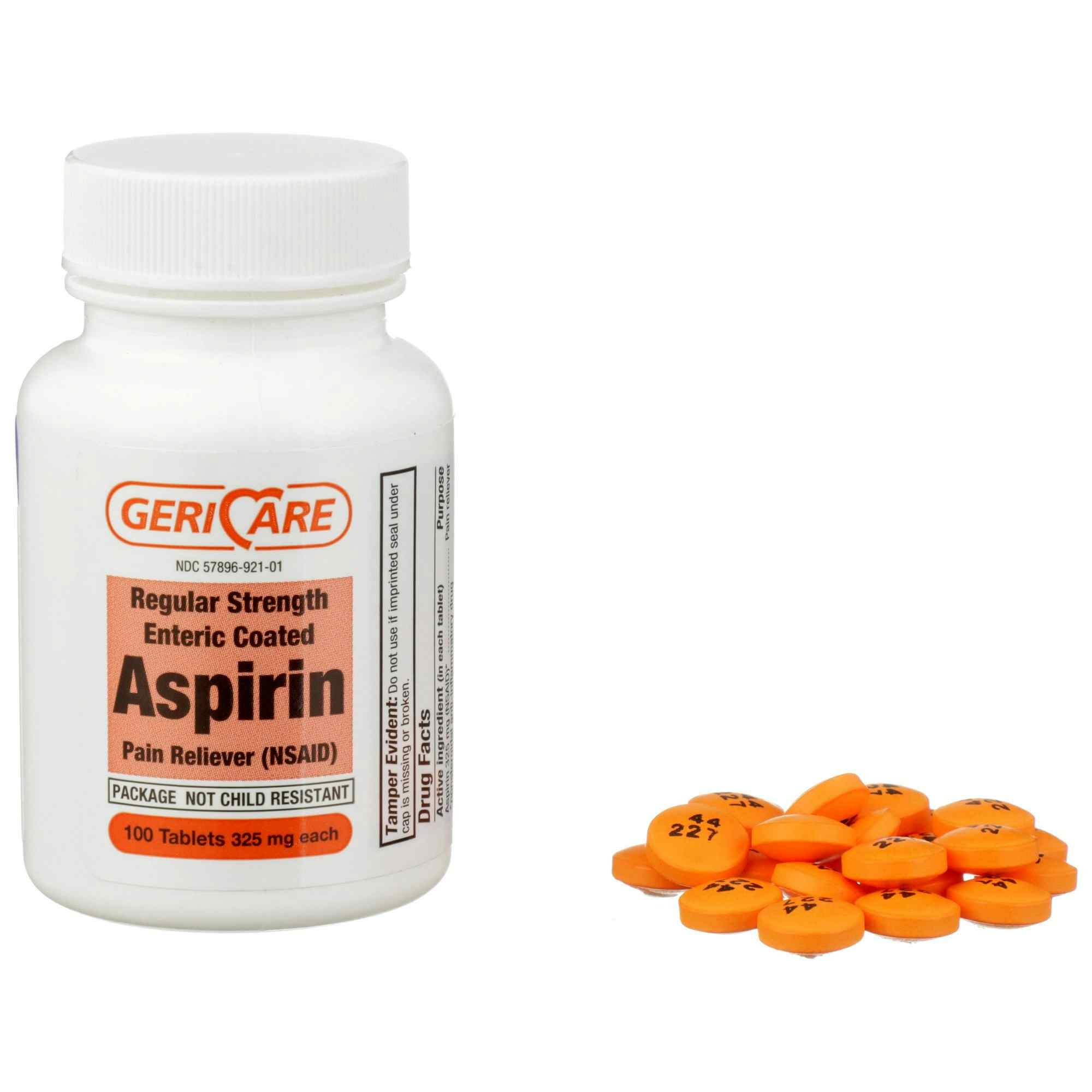 Geri-Care Regular Strength Enteric Coated Aspirin, 325 mg, 60-921-01, 100 Tablets - 1 Bottle