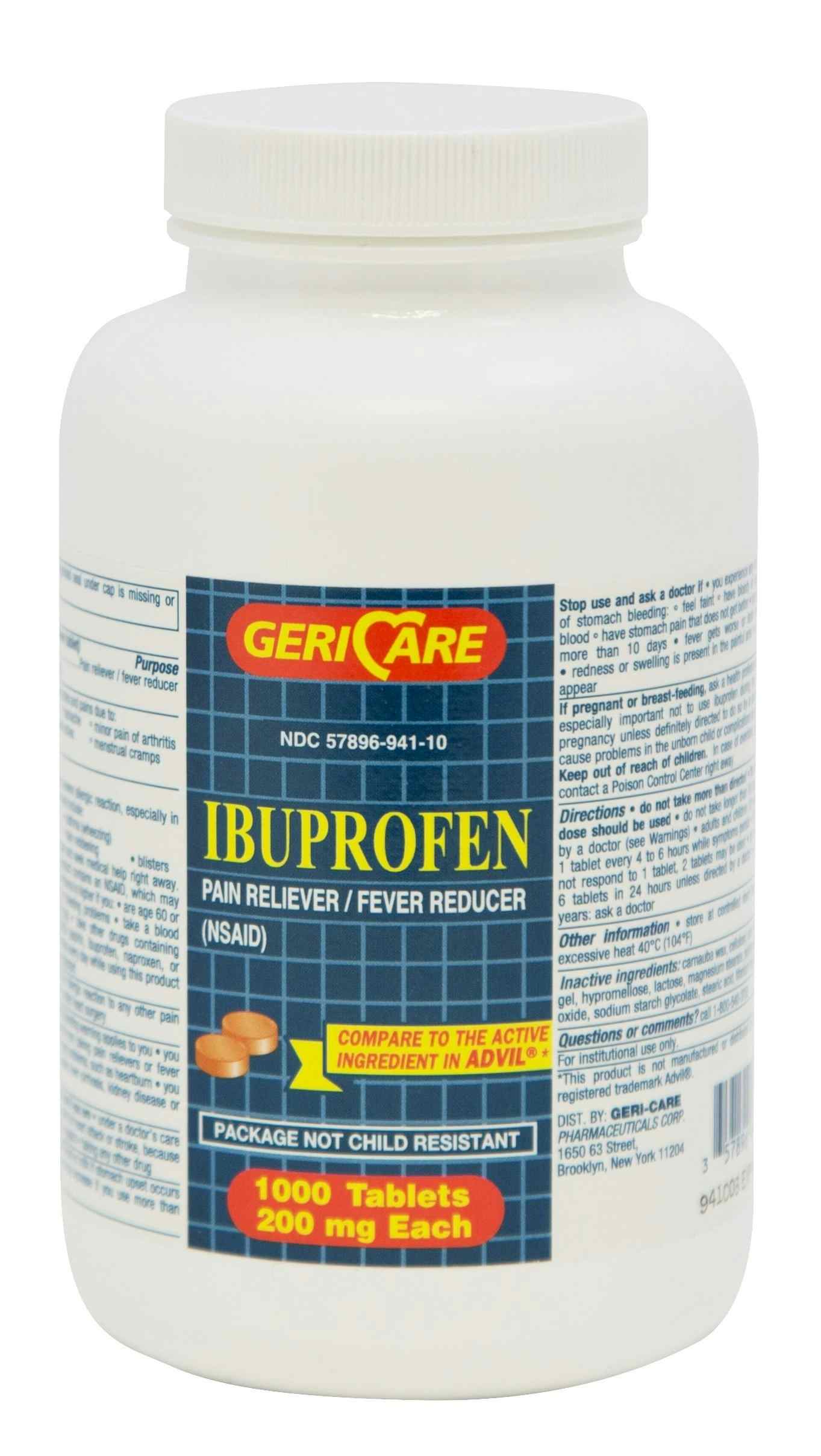 Geri-Care Ibuprofen Pain Reliever/Fever Reducer, 200 mg, 941-10-GCP, 1,000 Tablets - 1 Bottle