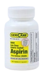 Geri-Care Adult Low Dose Enteric Coated Aspirin Pain Reliever, 81 mg, 981-01-GCP, 100 Tablets - 1 Bottle
