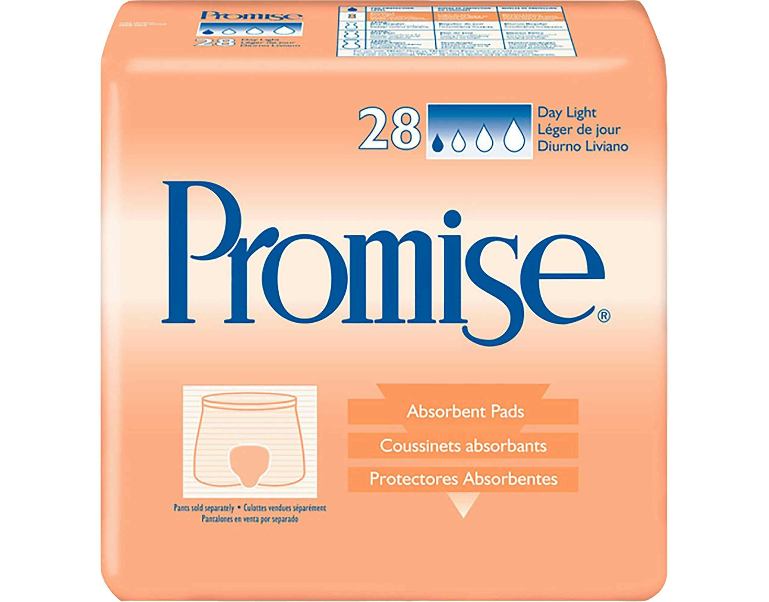 Tena Promise Day Light Absorbent Pads, Moderate Absorbency, 62550, Bag of 28