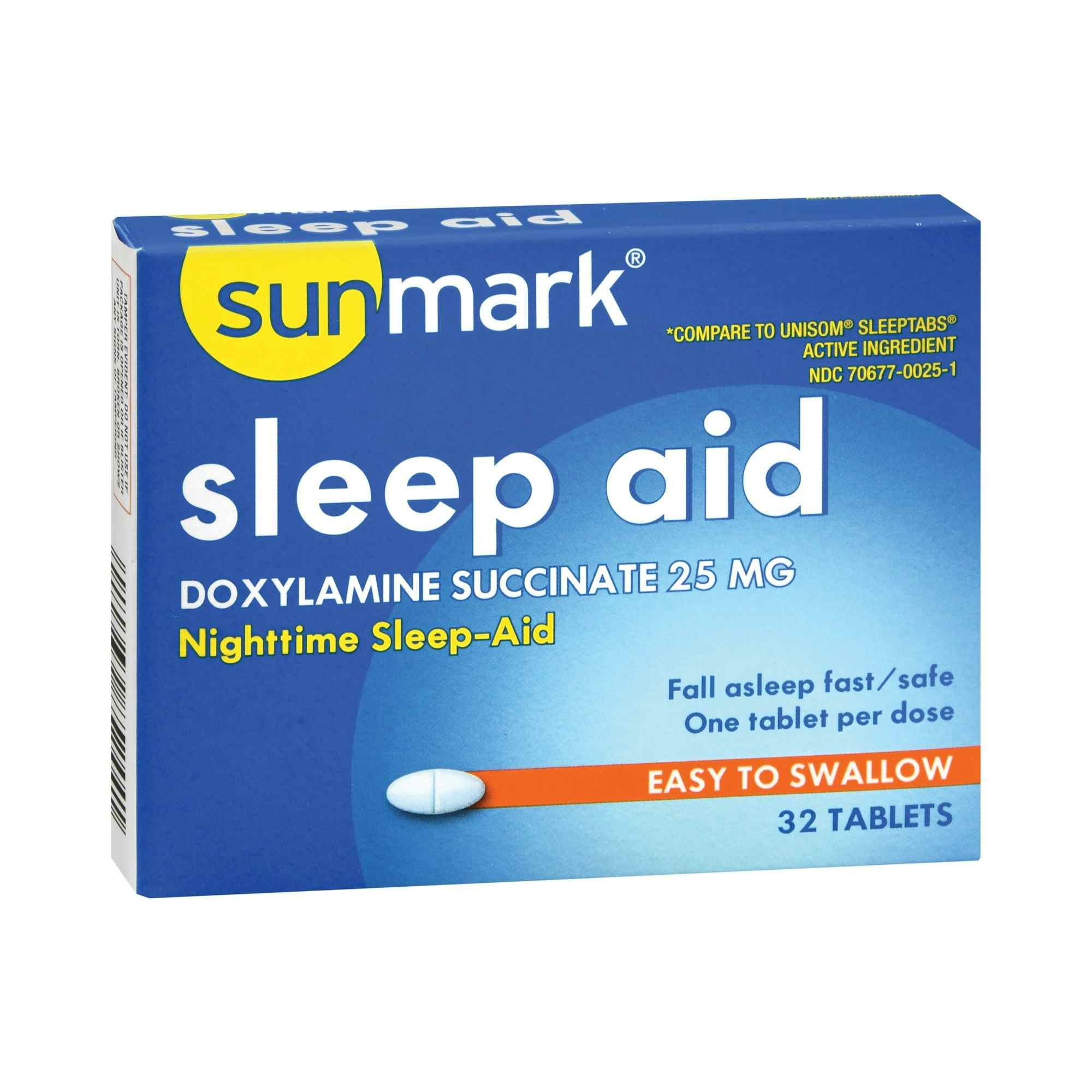 sunmark Nighttime Sleep Aid, 25 mg, 32 Tablets, 70677006801, 1 Box