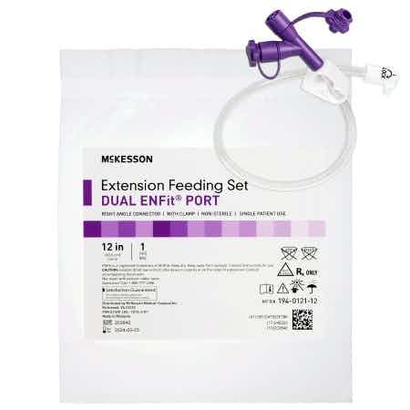 McKesson Dual ENFit Port Extension Feeding Set, Right Angle, 12", 194-0121-12, Box of 5
