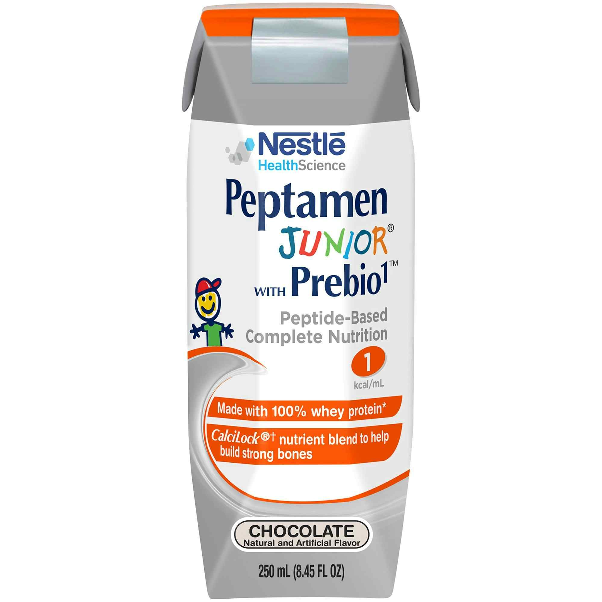 Nestle HealthScience Peptamen Junior with Prebio 1 Peptide-Based Nutritionally Complete Formula, Chocolate, 8.45 oz., 00798716364164, Case of 24
