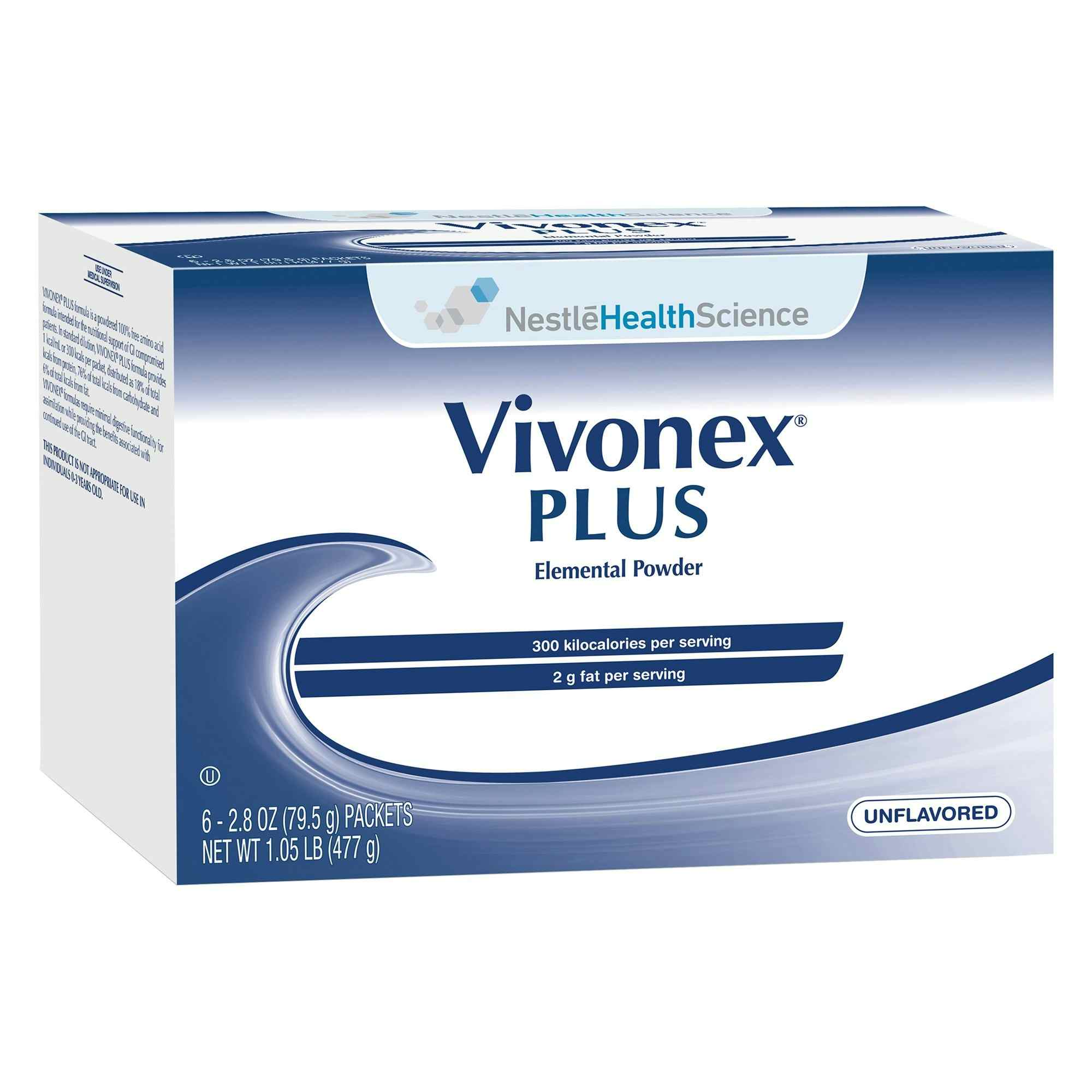 Nestle HealthScience Vivonex Plus Elemental Powder, Unflavored, 2.8 oz. Packets, 07129800, Box of 6