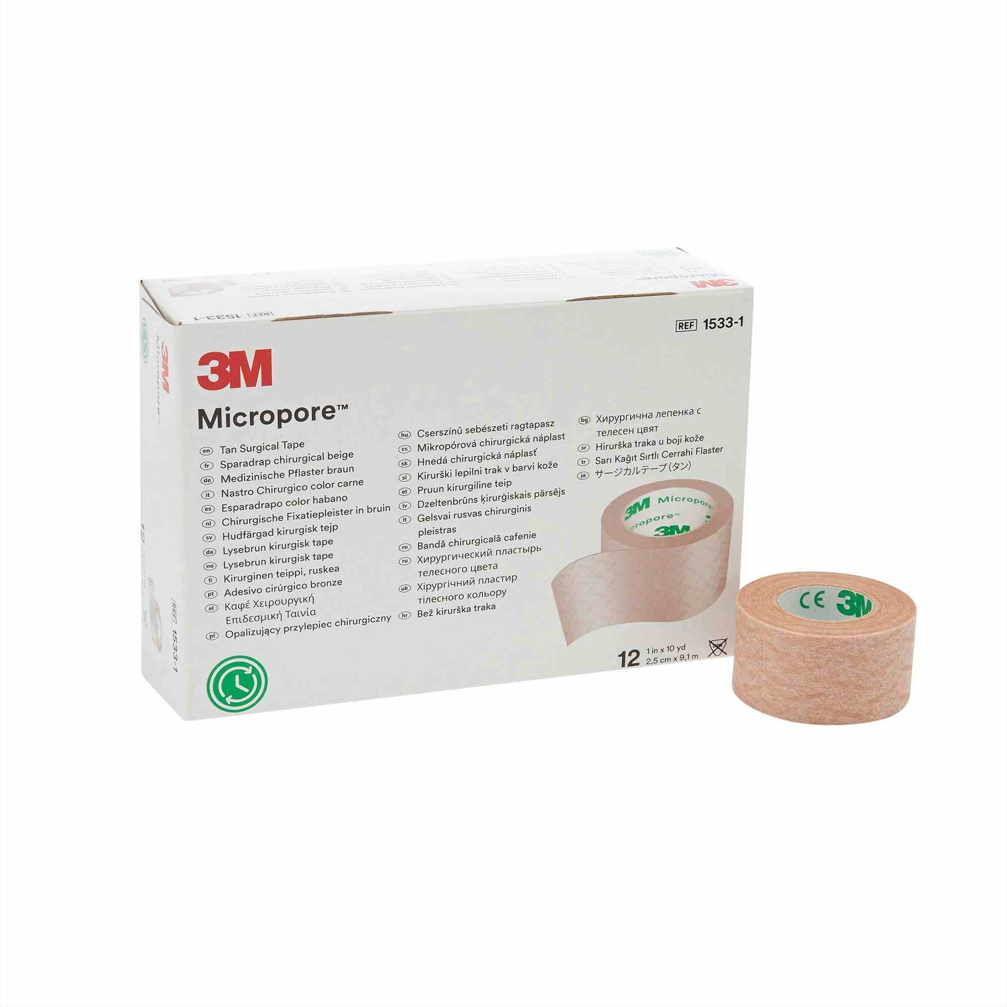 3M Micropore Tan Surgical Tape, 1" X 10 yd, 1533-1, Box of 12