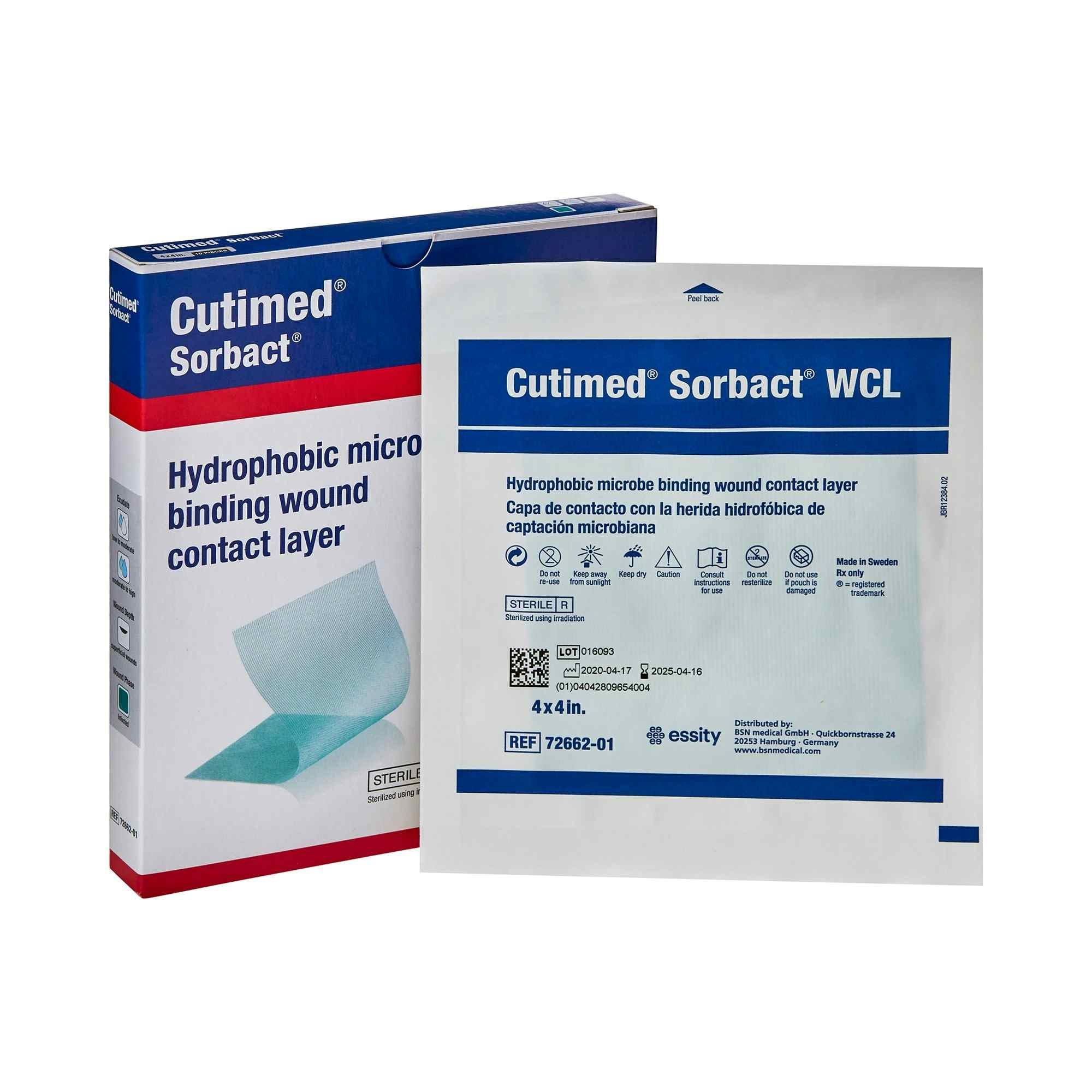 Cutimed Sorbact WCL Hydrophobic Microbe Binding Wound Contact Layer, 4 X 4", 7266201, Box of 10