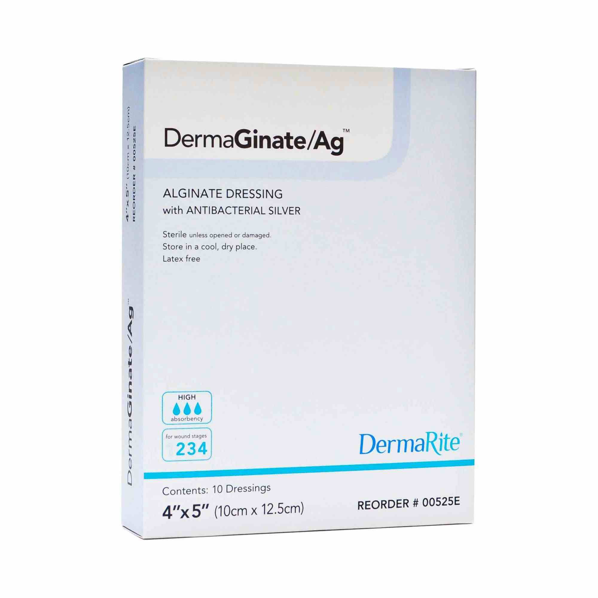 DermaGinate/Ag Alginate Dressing with Antibacterial Silver, 4 X 4", 00535E, Box of 5
