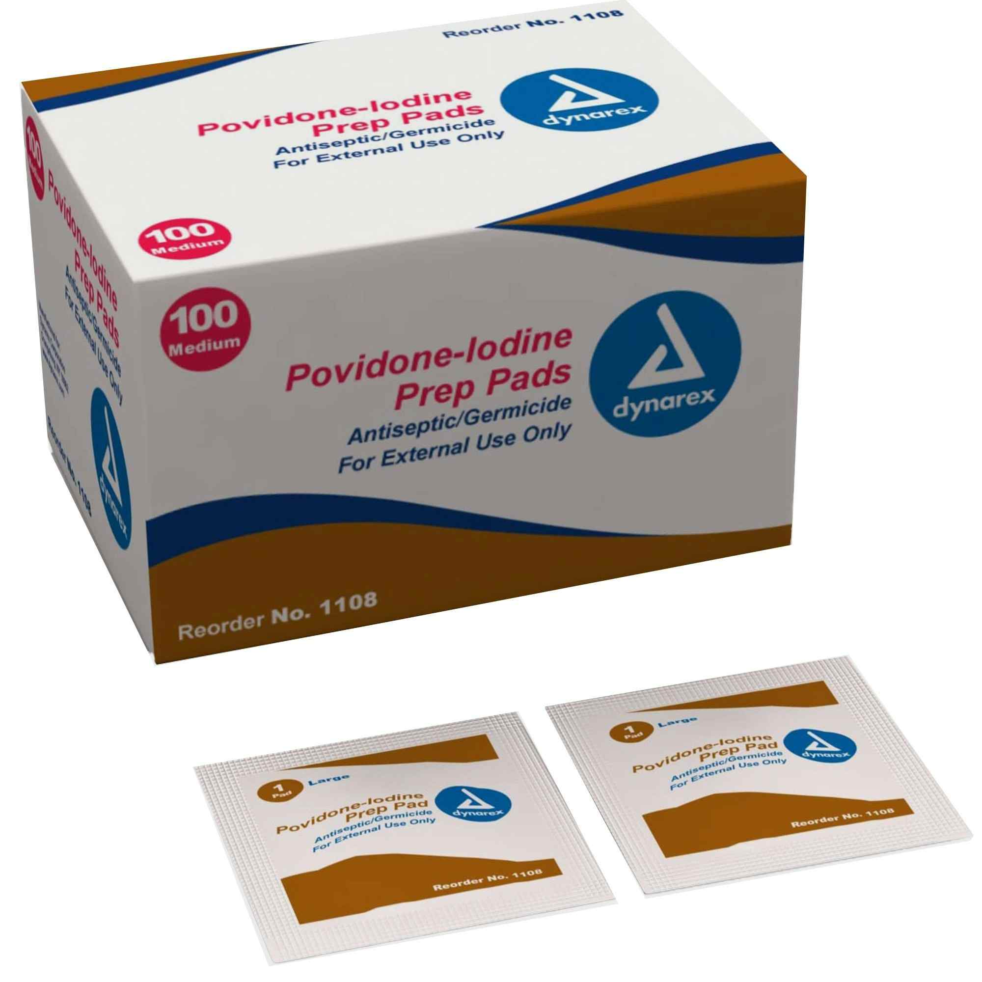 Dynarex Povidone-Iodine Prep Pads, 1108, Case of 100 (10 Boxes)
