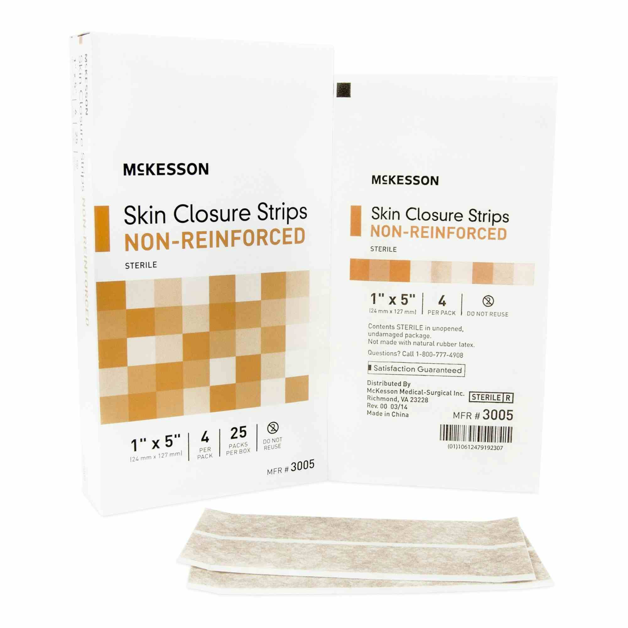 McKesson Non-Reinforced Skin Closure Strips, 1 X 5", 3005, Box of 25