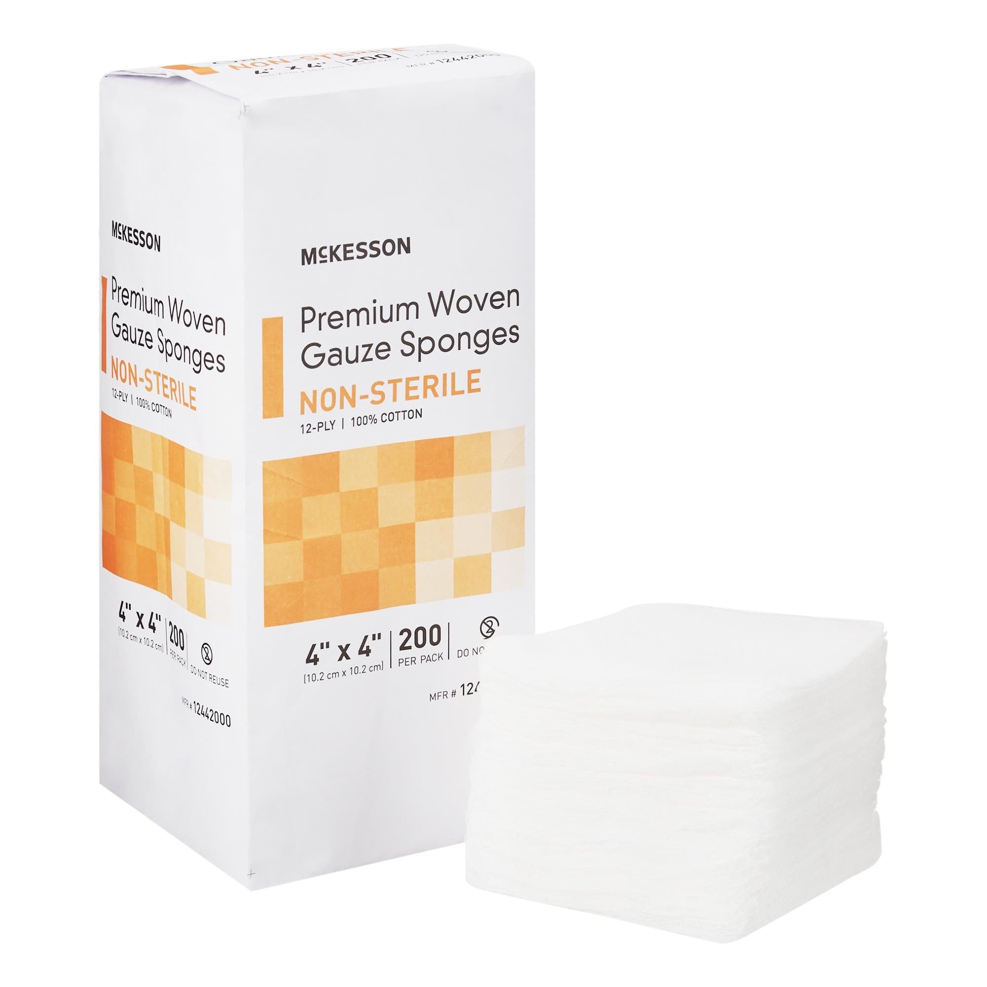 McKesson 12-Ply Premium Woven Gauze Sponges, 4 X 4", 12442000, Case of 2000 (10 Packs)