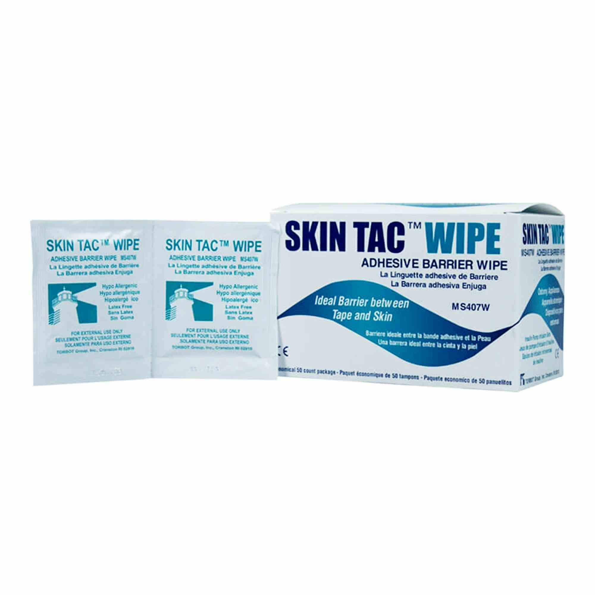 Skin Tac Wipe Adhesive Barrier Wipe, MS407W, Box of 50