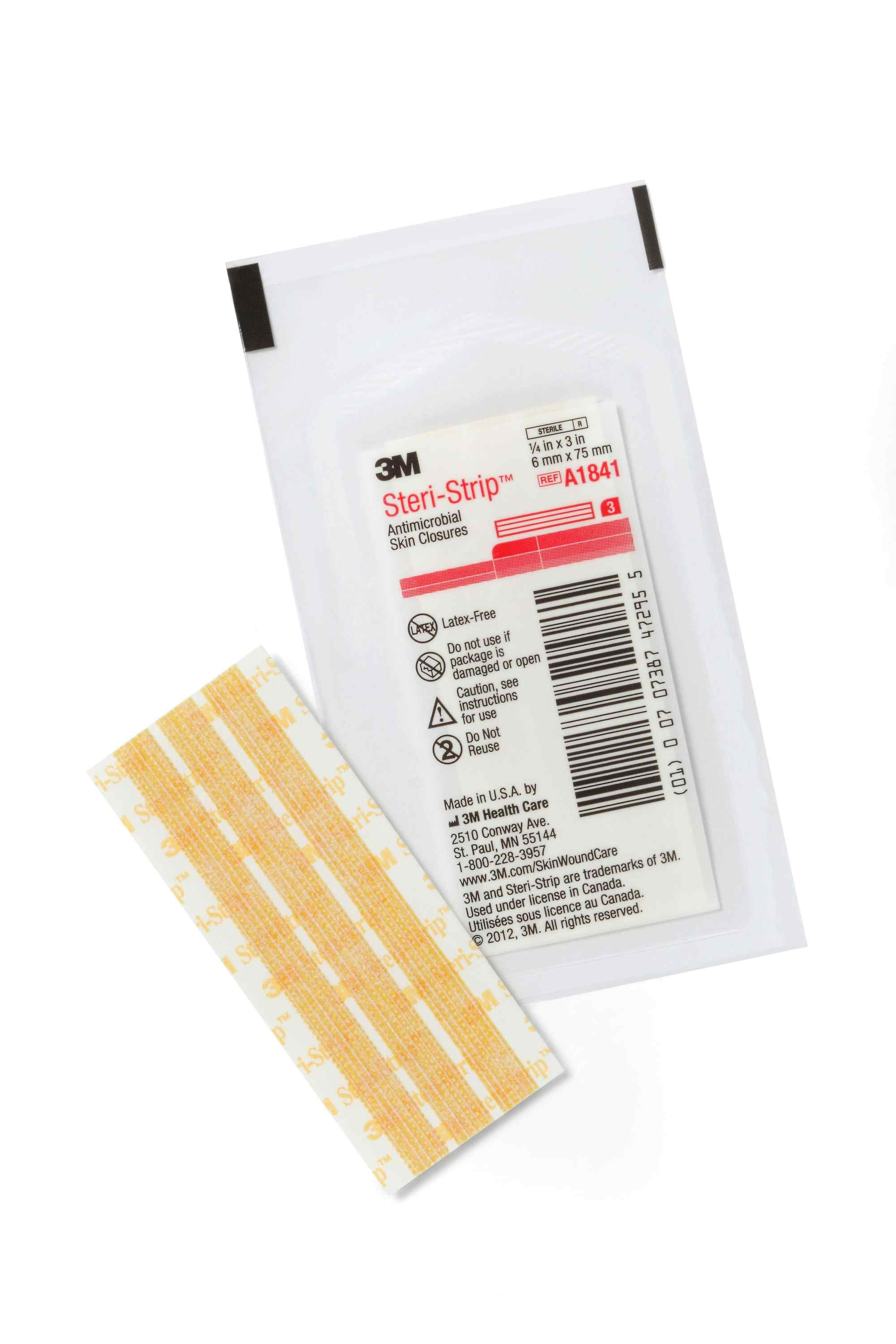 3M Steri-Strip Antimicrobial Skin Closures, 0.25 X 3", A1841, Box of 50