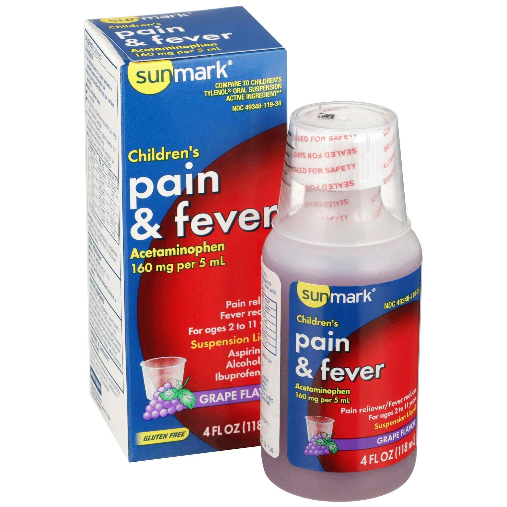 sunmark Children's Pain & Fever Acetaminophen, Grape Flavor, 4 oz., 49348011934, 1 Each