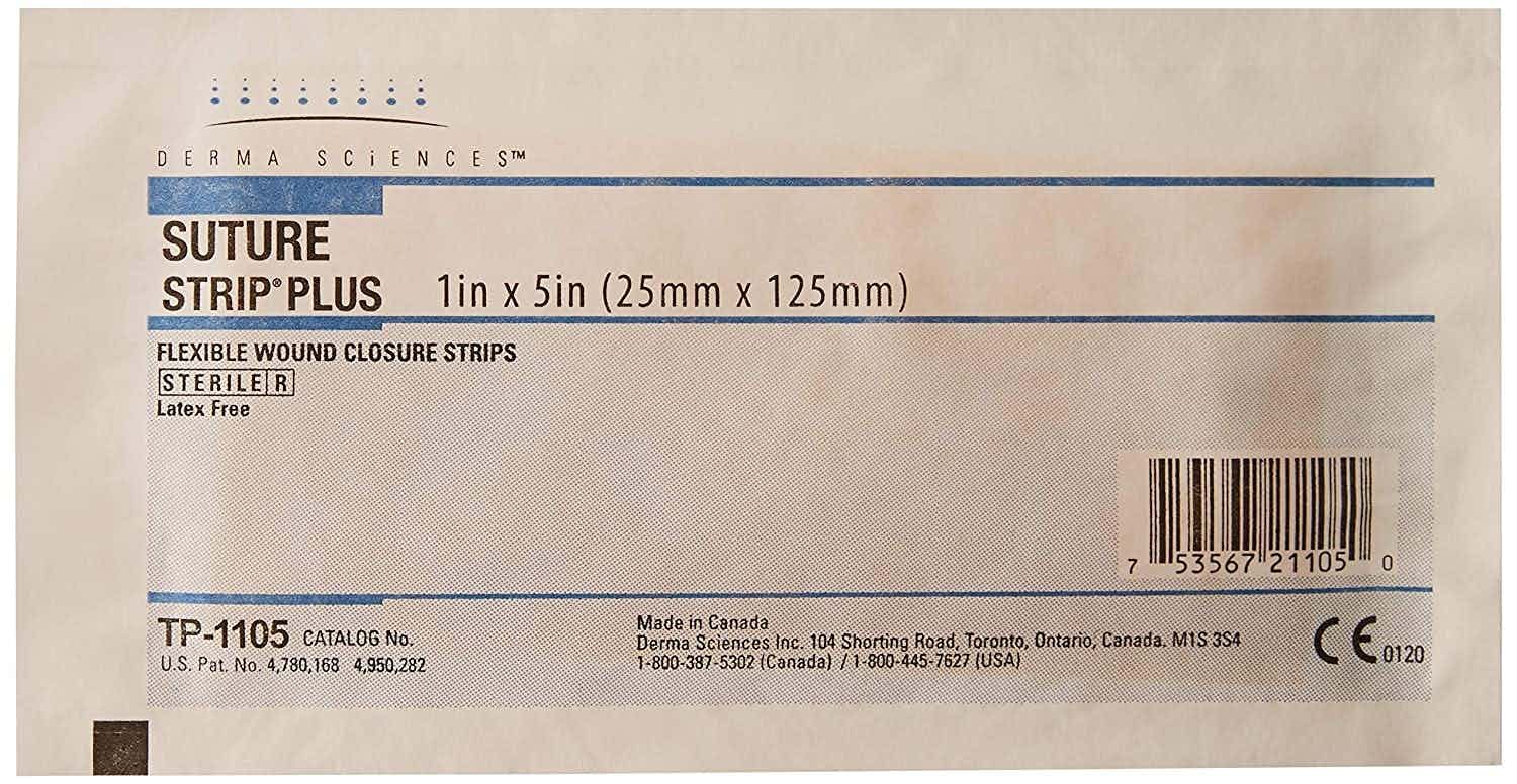 Derma Sciences Suture Strip Plus Flexible Wound Closure Strips. 1 X 5", TP1105, Box of 100