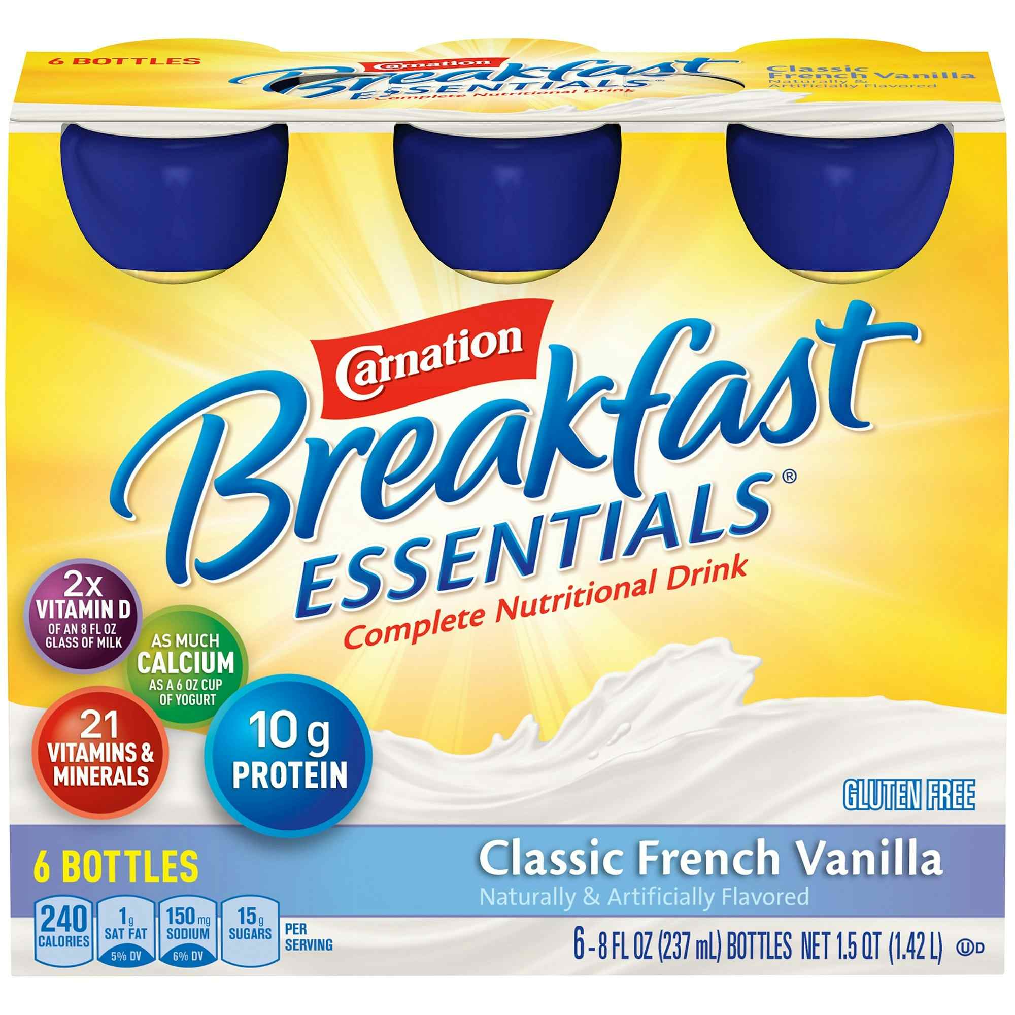 Carnation Breakfast Essentials Complete Nutritional Drink, Bottle, Classic French Vanilla, 8 oz,, 12230501, Pack of 6