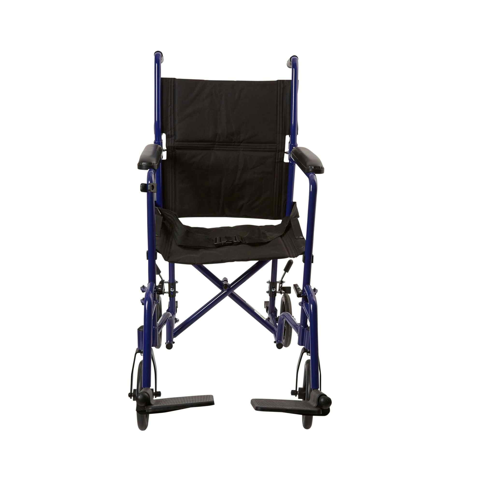 McKesson Lightweight Transport Chair, Aluminum Frame, 146-ATC19-BL, Black with Blue Finish - 1 Each