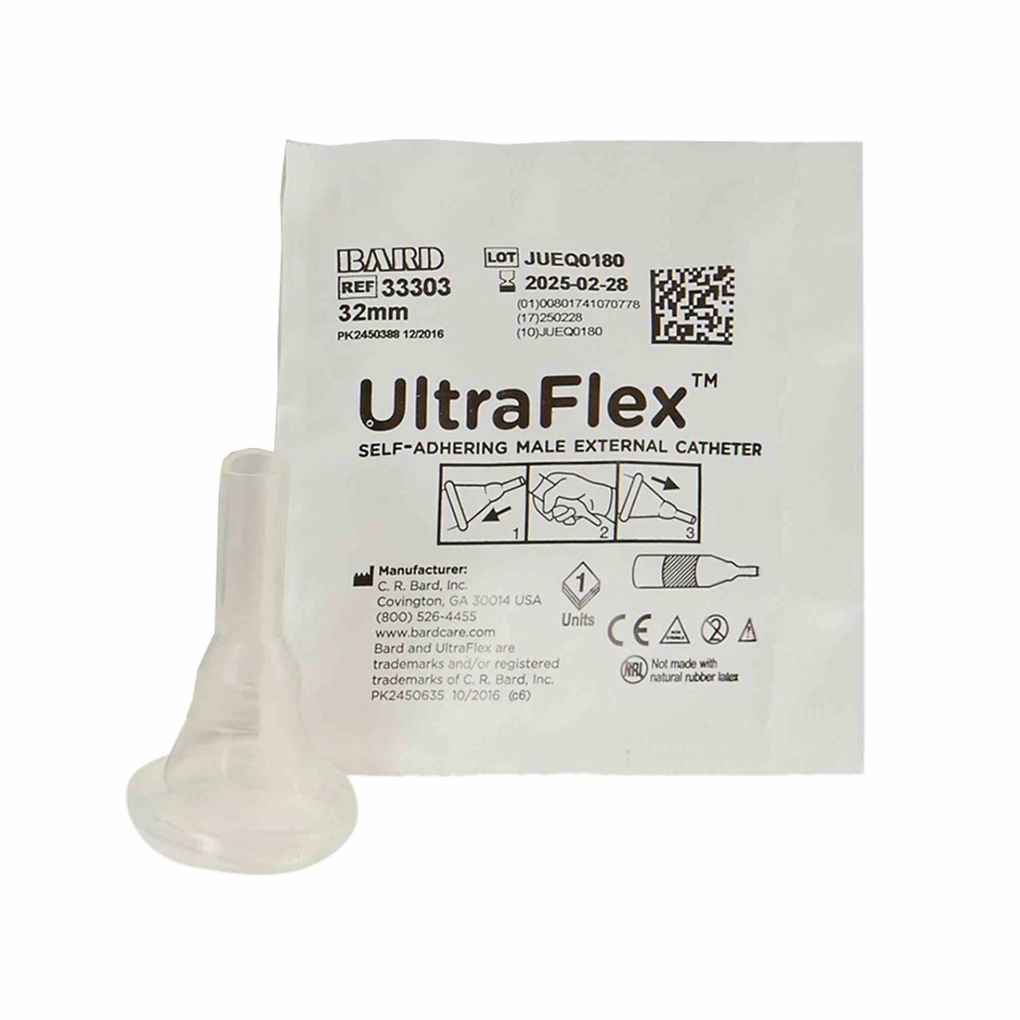 Bard UltraFlex Self-Adhering Male External Catheter, 33303, Intermediate (32 mm) - Box of 30