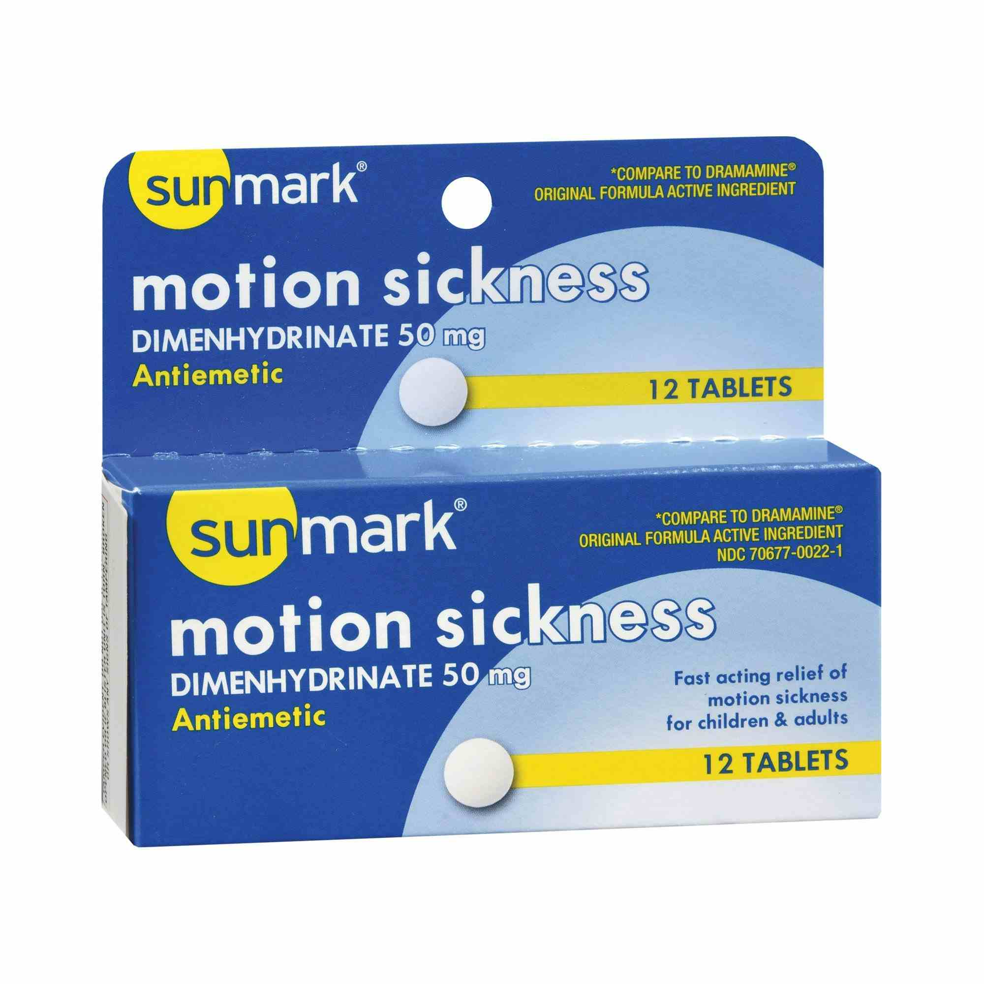 Sunmark Motion Sickness Relief, 50 mg, 12 Tablets, 70677002201, 1 Box