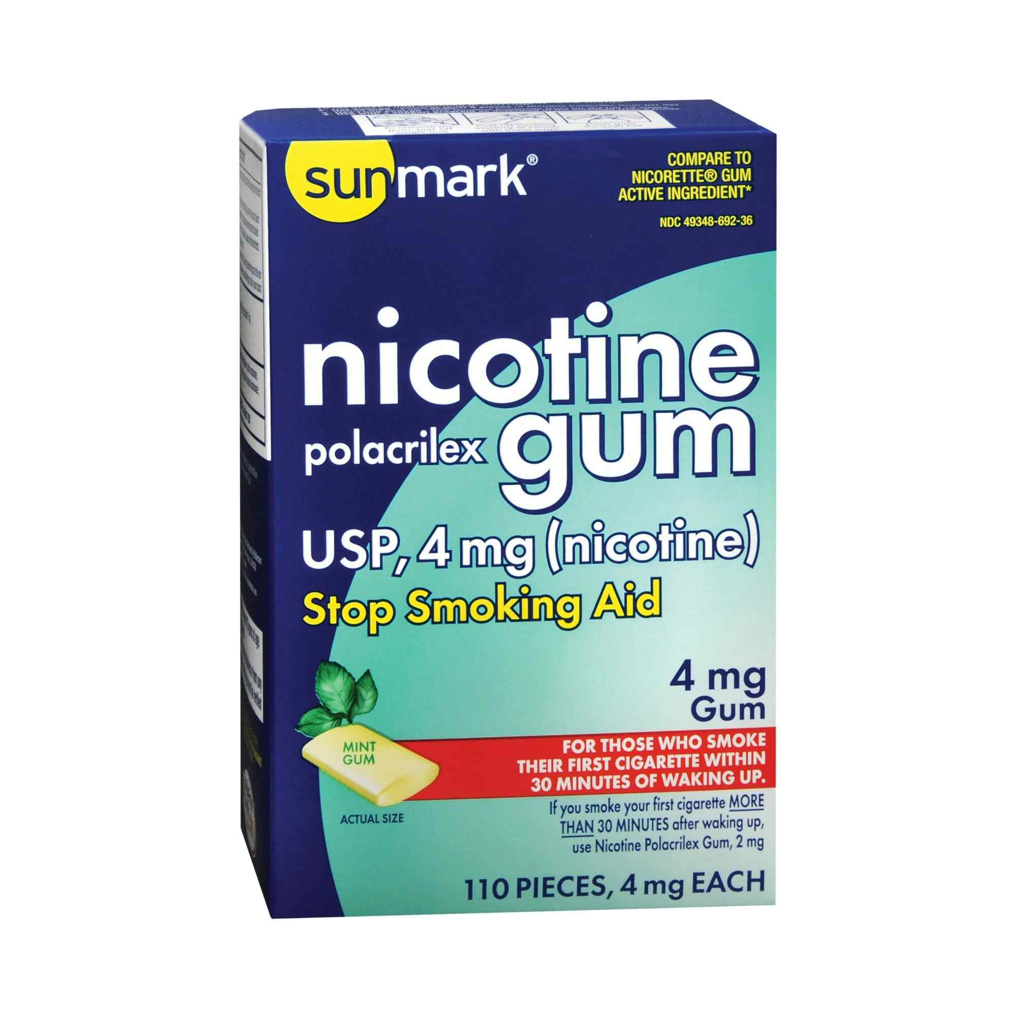 Sunmark Nicotine Gum, 4 mg, 110 Pieces, 49348069236, Mint Flavor - 1 Pack