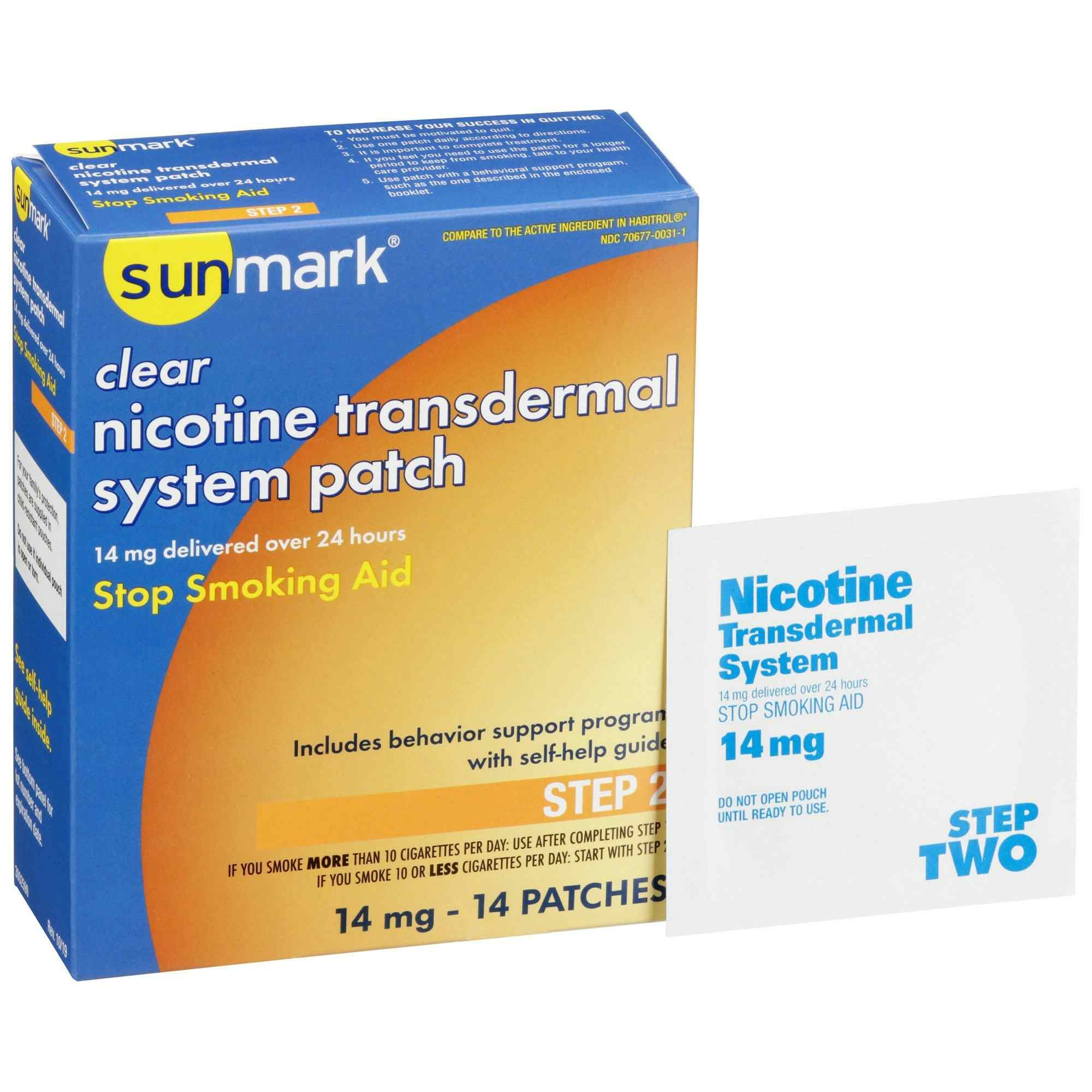 Sunmark Clear Nicotine Transdermal System Patch Stop Smoking Aid, 14 mg, 70677003101, Box of 14