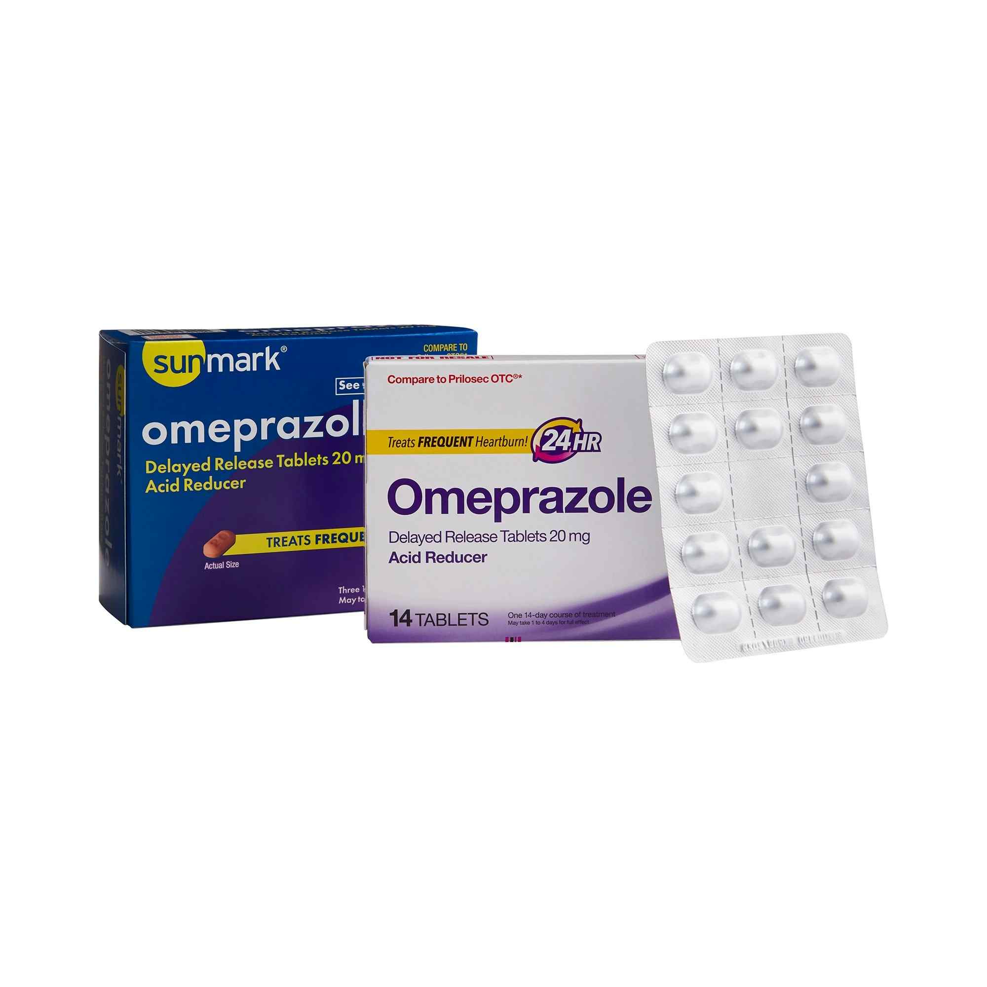 Sunmark Omeprazole Acid Reducer Delayed Release Tablets, 20 mg, 49348084661, Box of 42