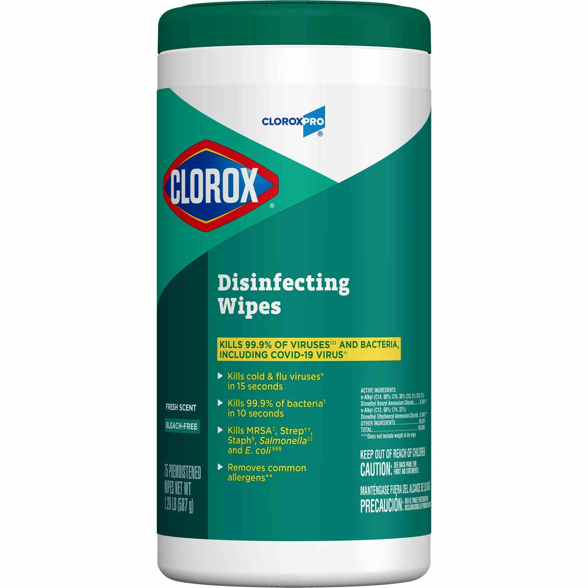 CloroxPro Disinfecting Wipes, 15949CT, Canister of 75