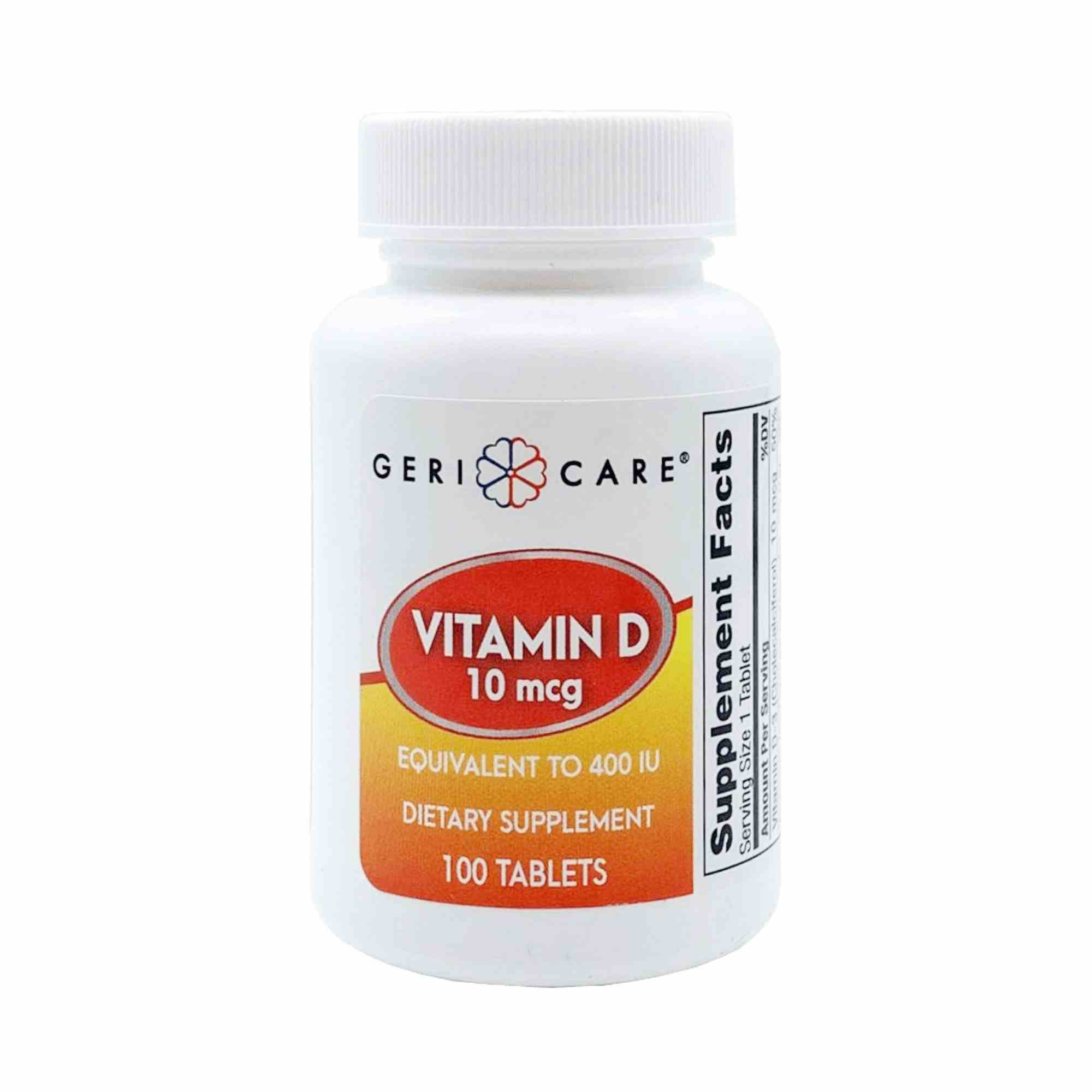 Geri-Care Vitamin D Dietary Supplement, 10 mcg, 100 Tablets, 60-874-01, 1 Bottle