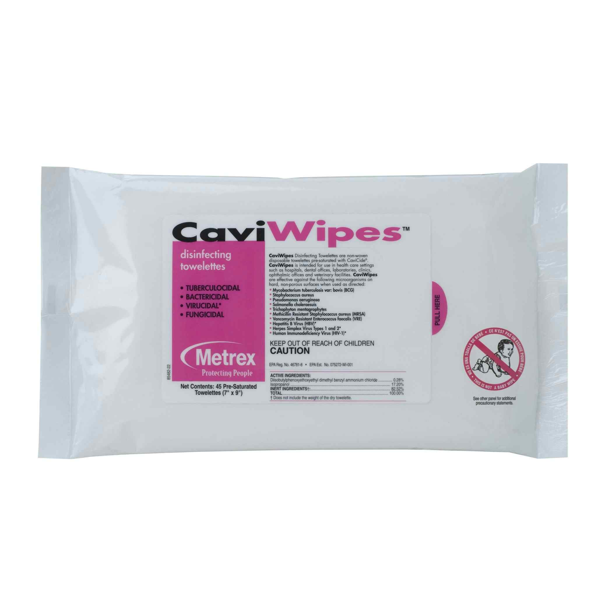 CaviWipes Disinfecting Towelettes, 7 X 9", 13-1224, Pack of 45