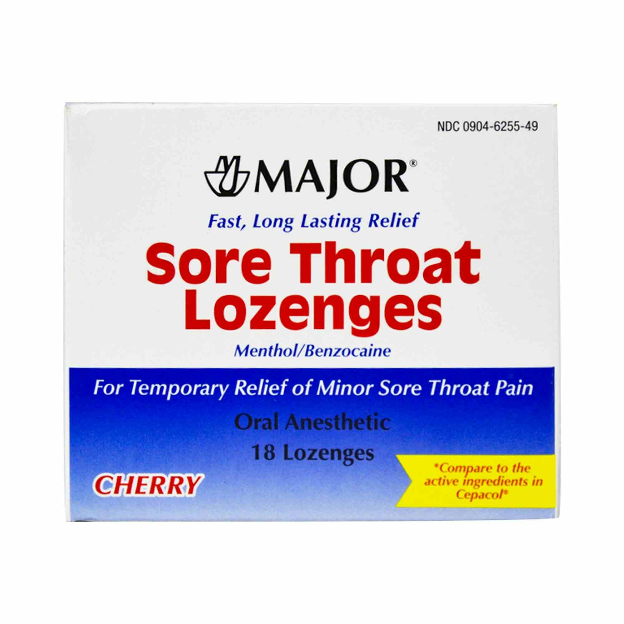 Major Sore Menthol Benzocaine Throat Lozenges, 00904625549, Pack of 18