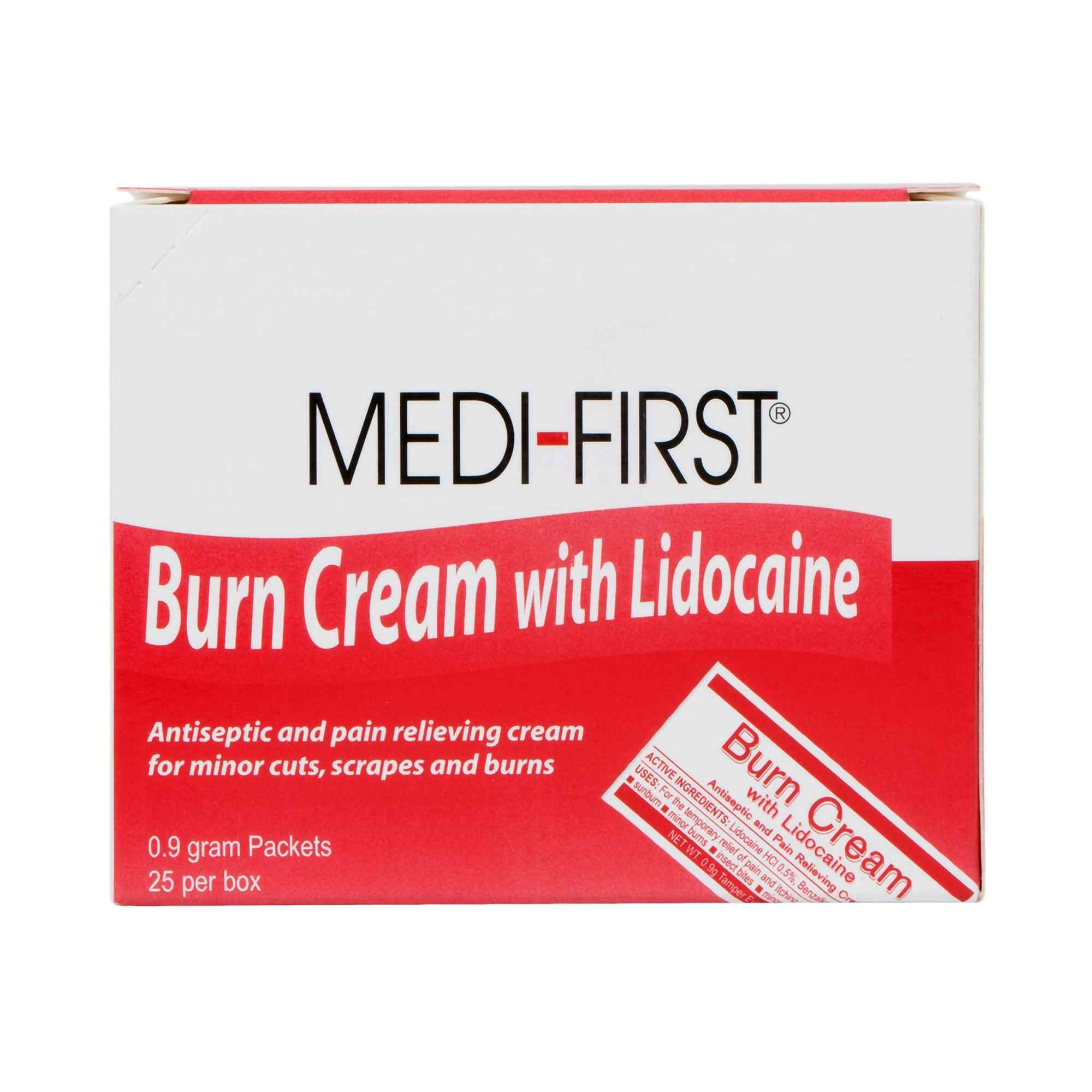 Medi-First Burn Cream with Lidocaine, 0.9g Packets, 26073, Box of 25