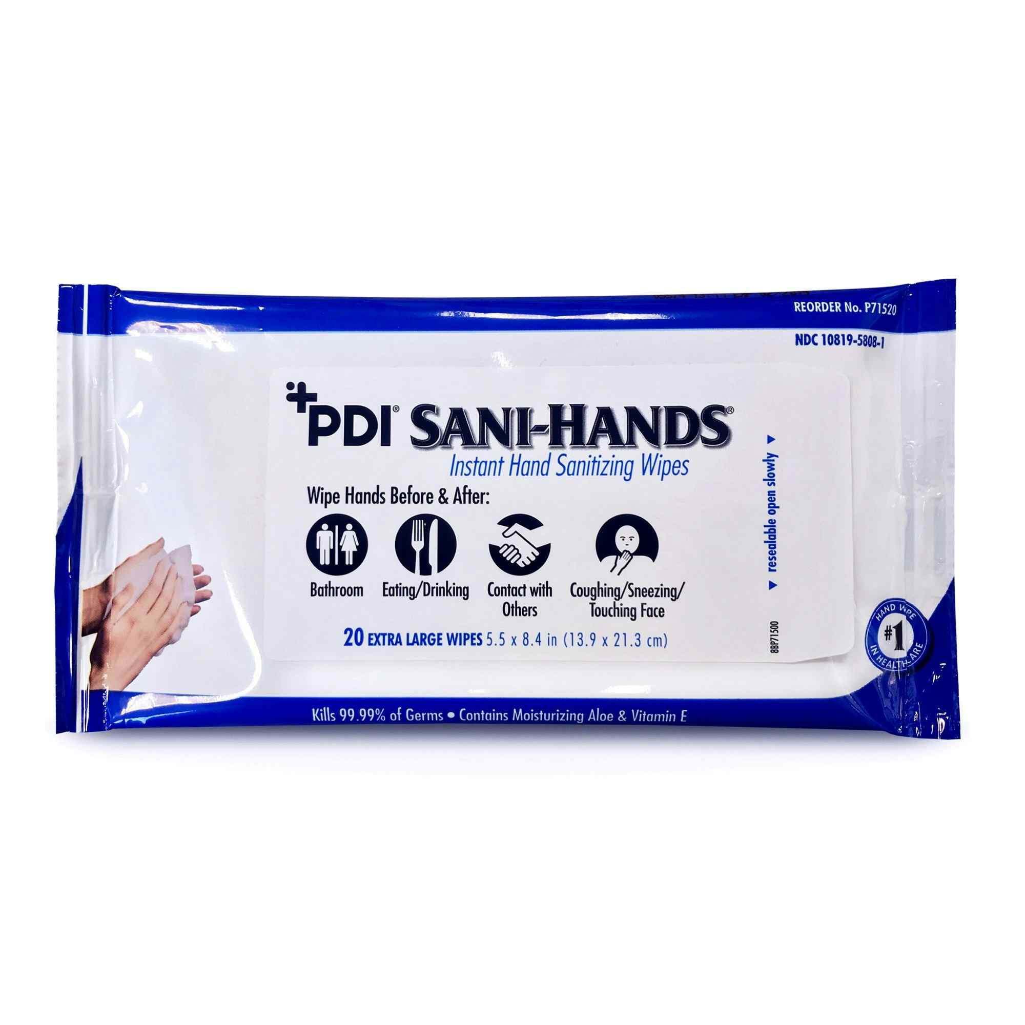 PDI Sani-Hands Instant Hand Sanitizing Wipes, P71520, Pack of 20