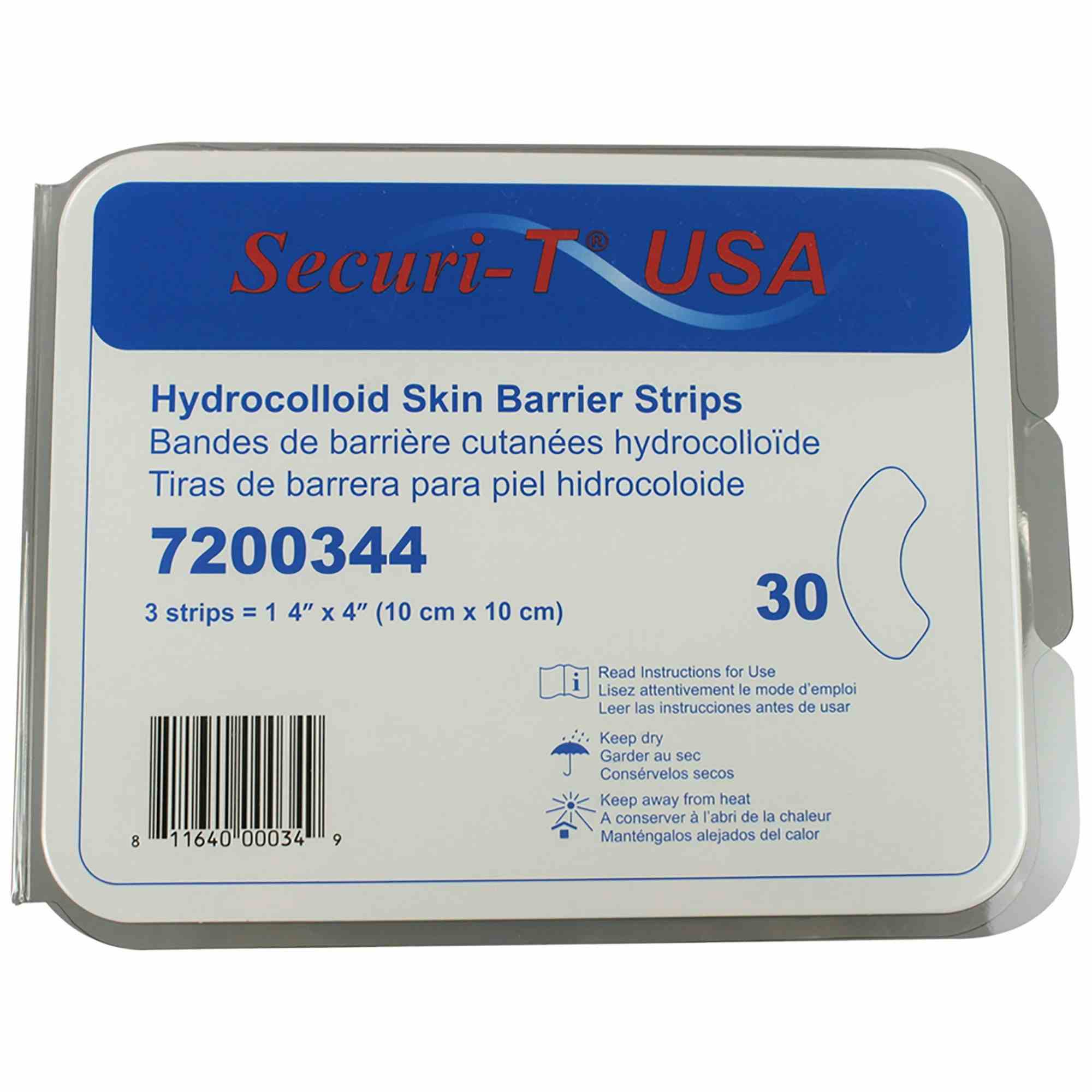 Securi-T USA Hydrocolloid Skin Barrier Strip, 4 X 4", 7200344, Box of 30