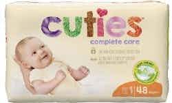 Cuties Complete Care Diapers with Tabs, Heavy Absorbency, CCC01, Size 1 (8-14 lbs) - Case of 192 (4 Bags)
