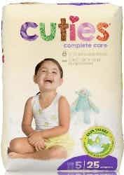 Cuties Complete Care Diapers with Tabs, Heavy Absorbency, CCC05, Size 5 (27 lbs) - Case of 100 (4 Bags)