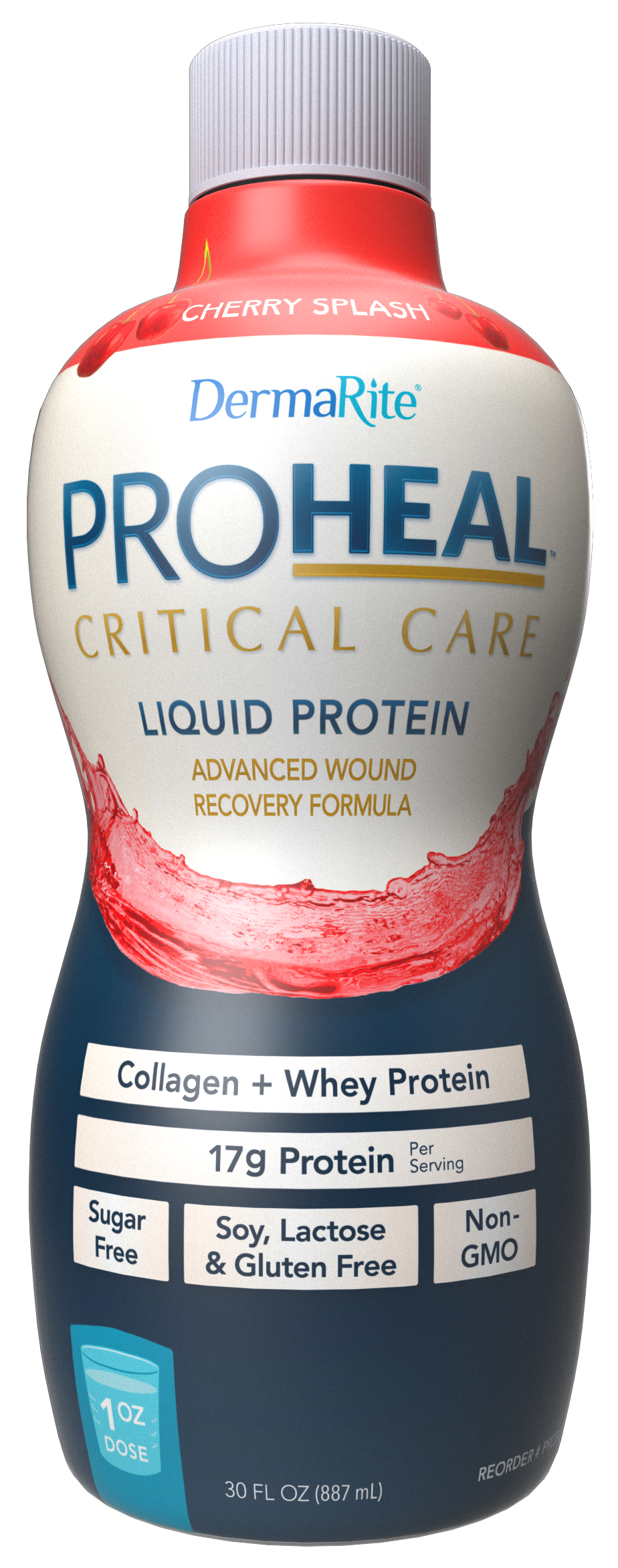 DermaRite ProHeal Critical Care Liquid Protein Wound Recovery Formula, Cherry Splash, 30 oz.