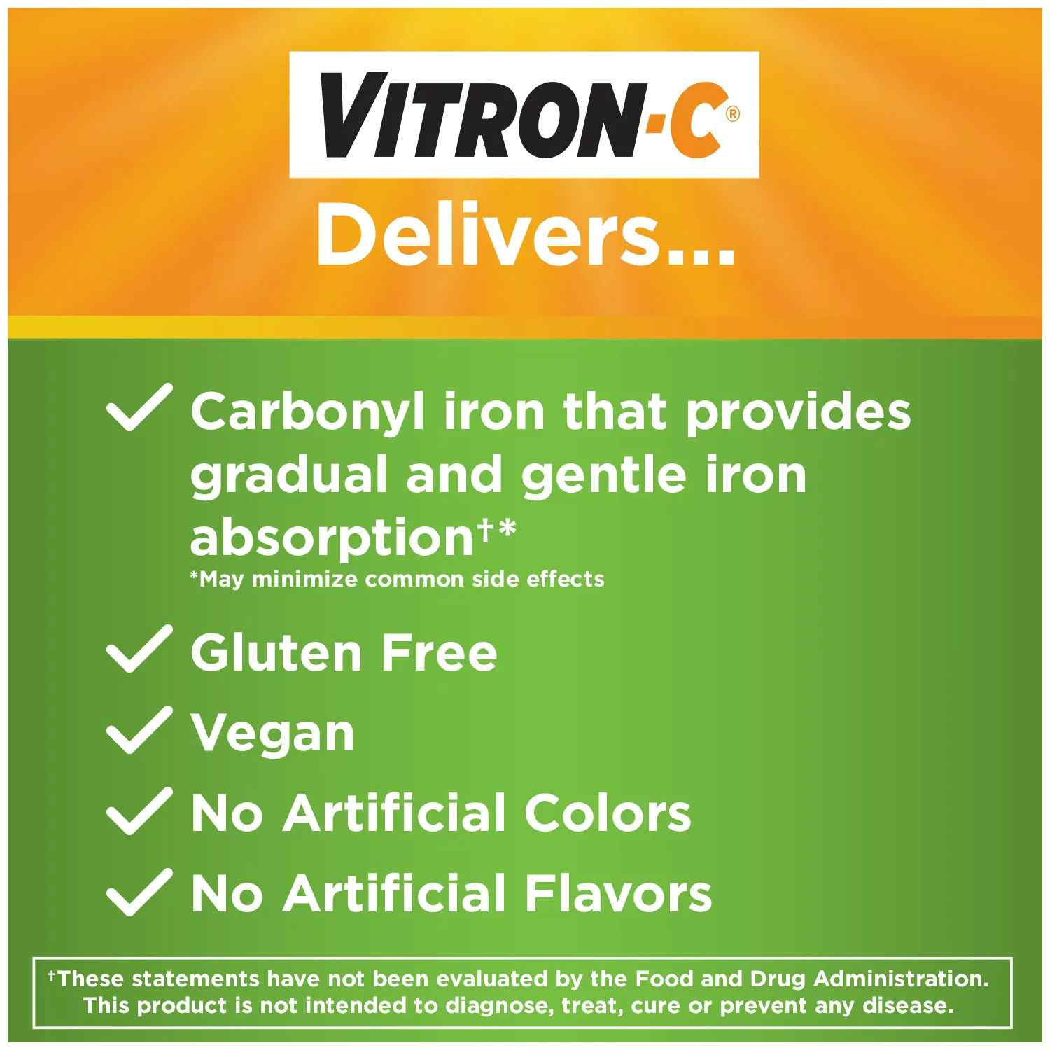 Vitron-C High Potency Iron Dietary Supplement Plus Vitamin C, 125 mg - 65 mg, 60 Tablets, 63736012301, 1 Bottle