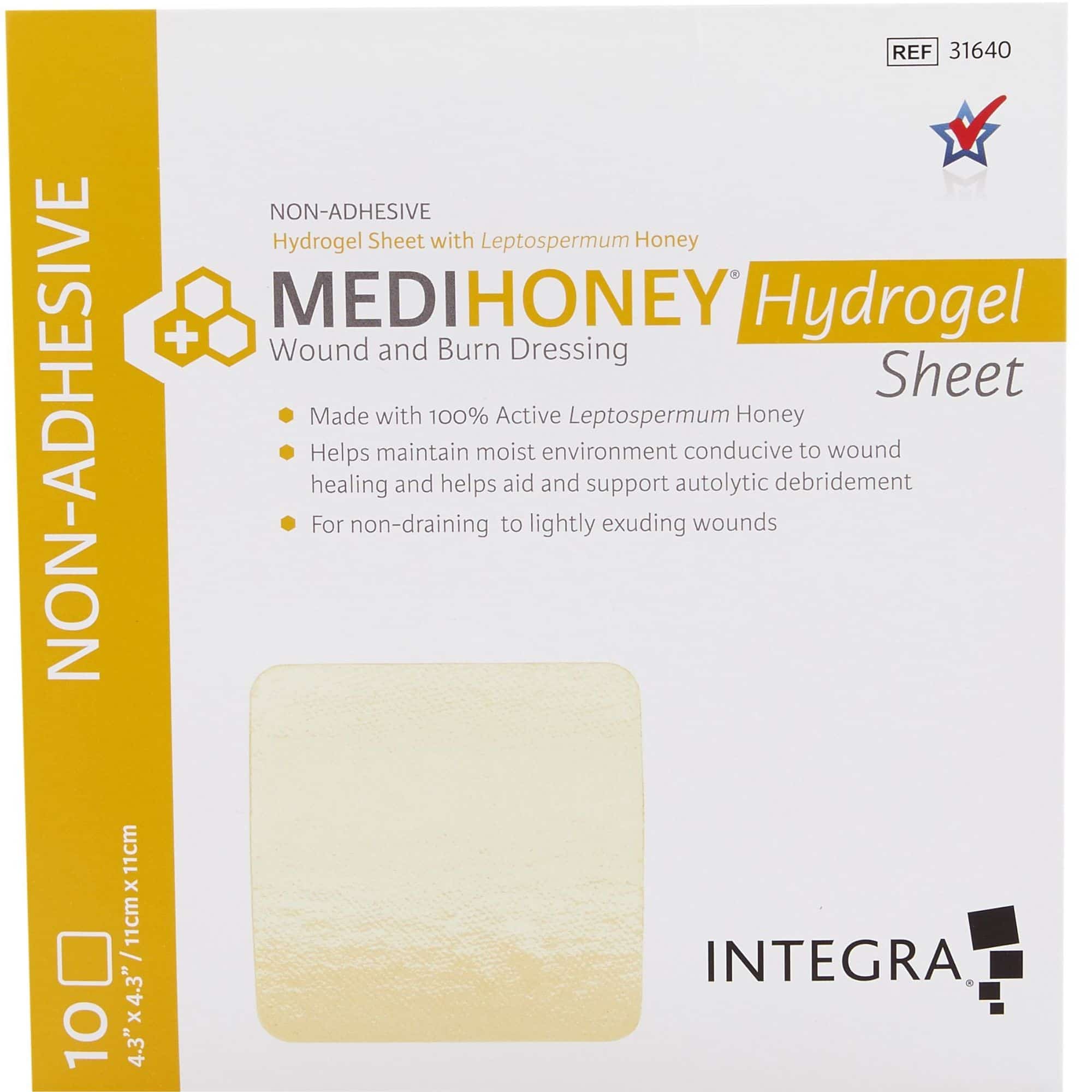 medihoney dressing 31644 Hydrogel Dressing, Box of 10 Burn gel sterile moist dressing made of 100% Active Leptospermum Honey 1-3 Packs Medihoney Gel Wound