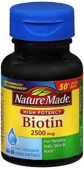 Nature Made High Potency Biotin Supplement, 2500 mcg, 90 Softgels, 03160442546, 1 Bottle