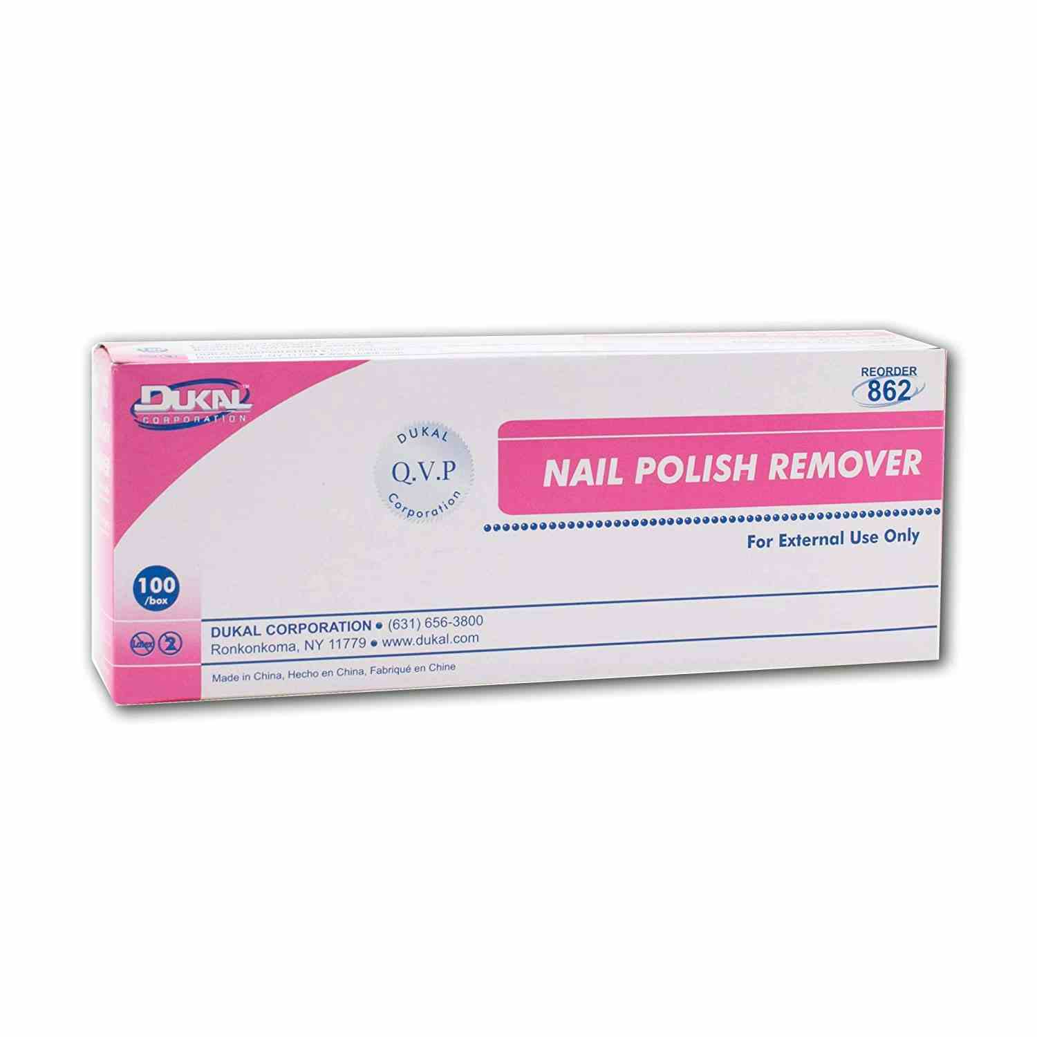 Dukal Nail Polish Remover Pad, 862, Box of 100