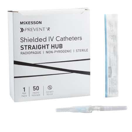 McKesson Prevent R Shielded IV Catheters, Straight Hub, 22 Gauge