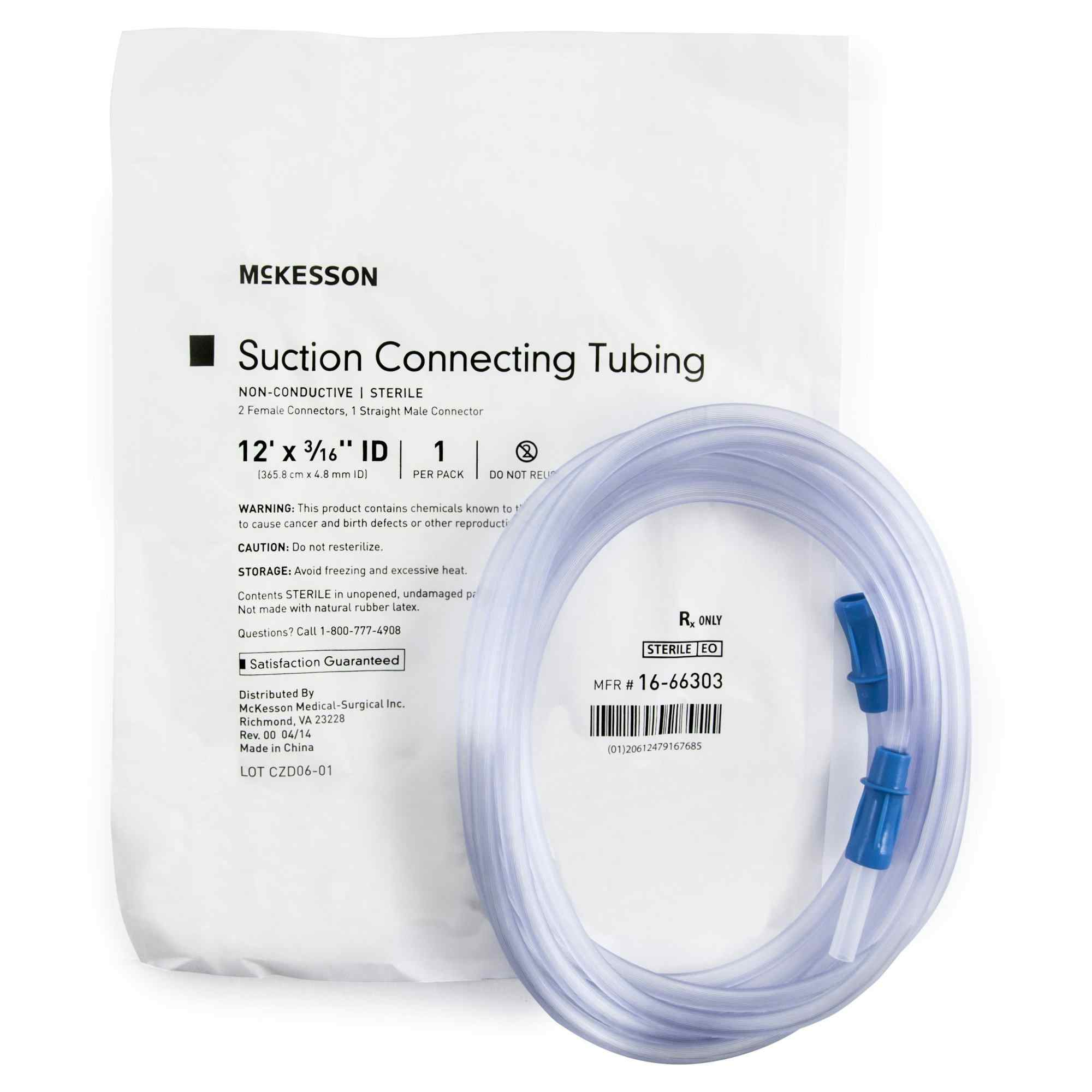 McKesson Suction Connecting Tube, Non-Conductive, 3/16" ID, 16-66303, 12' - Case of 20