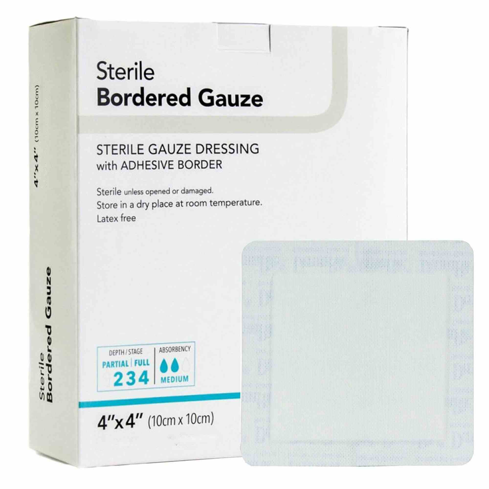 DermaRite Sterile Gauze Dressing with Adhesive Border, 4 X 4", 00255, Pack of 100