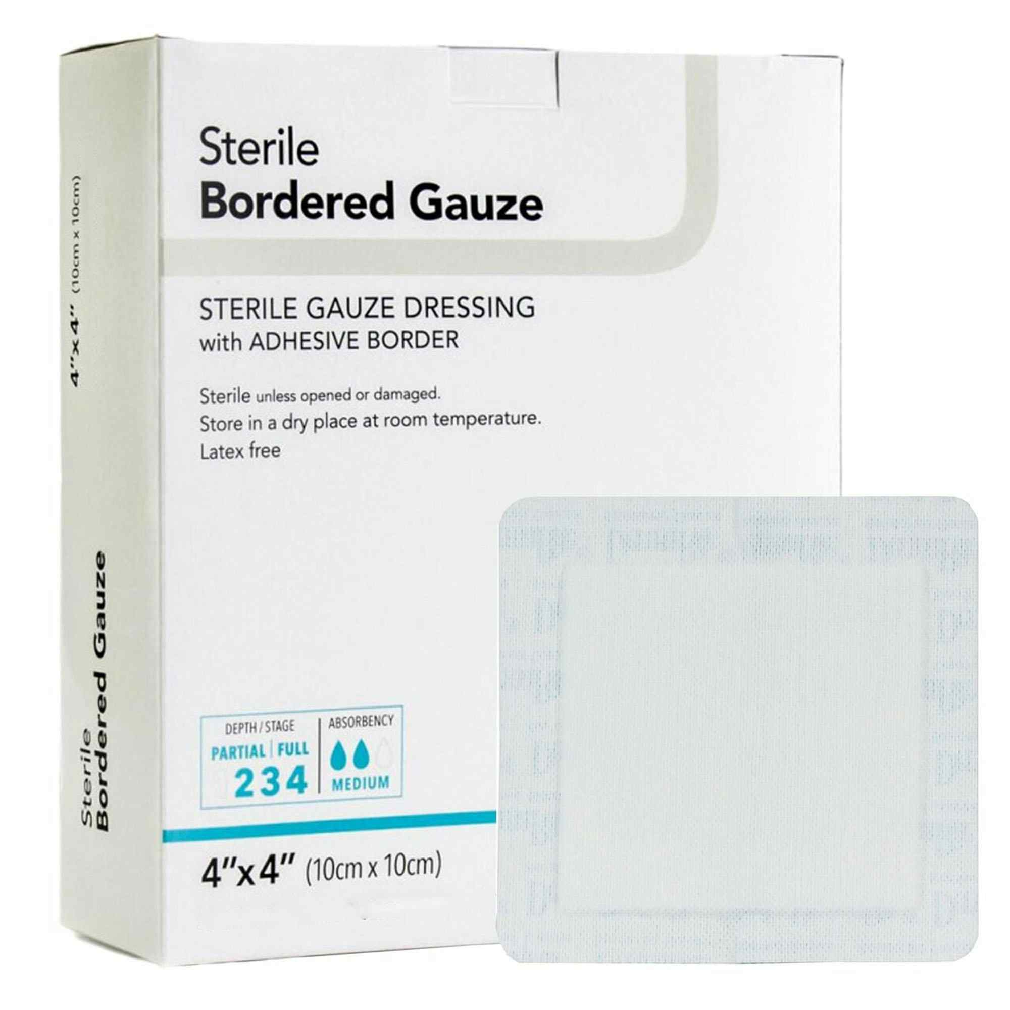 DermaRite Sterile Gauze Dressing with Adhesive Border, 4 X 4", 00255, Pack of 100